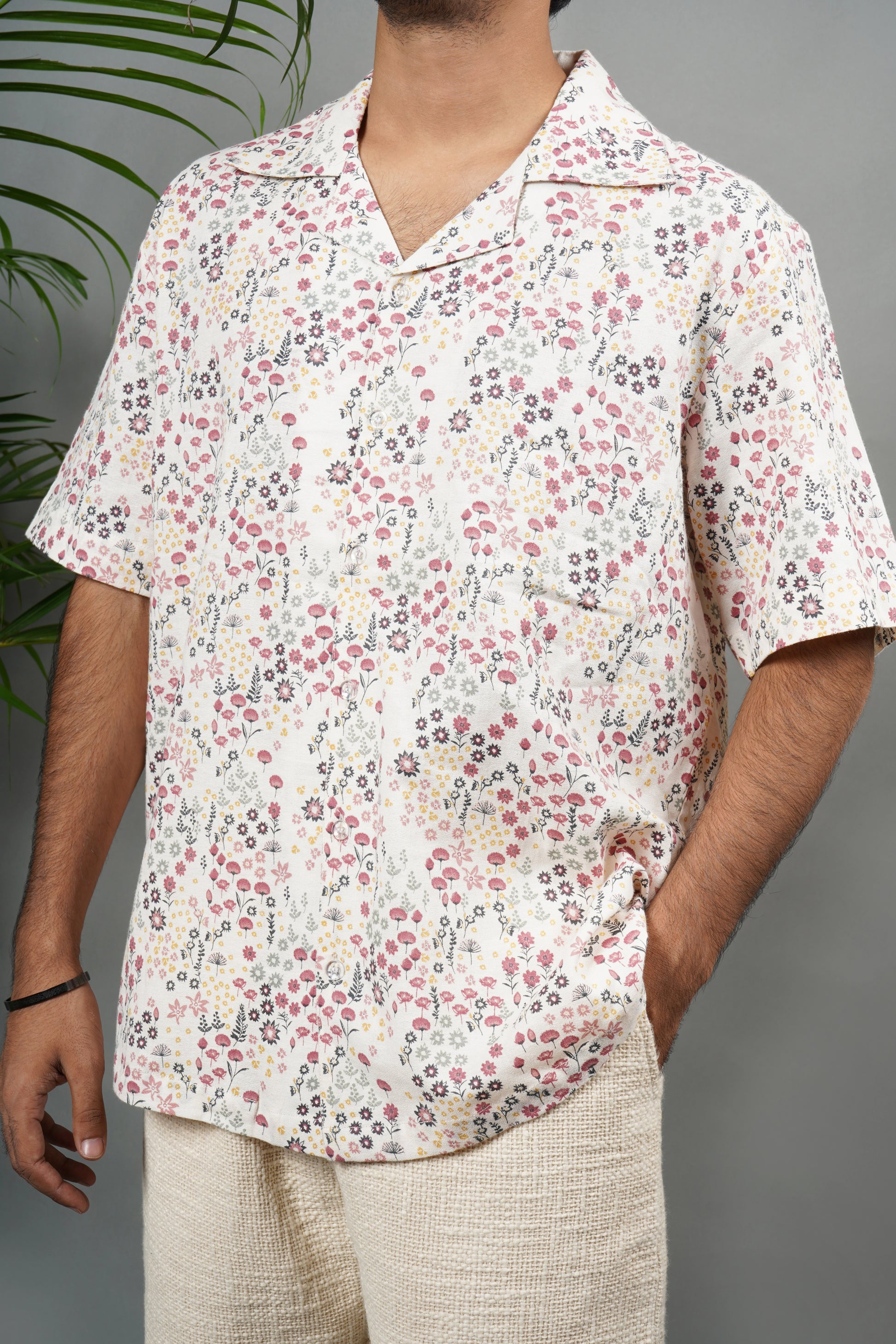 Handmade cotton shirt with pastel floral print, comfortable and lightweight summer shirt, trendy casual wear for men.

