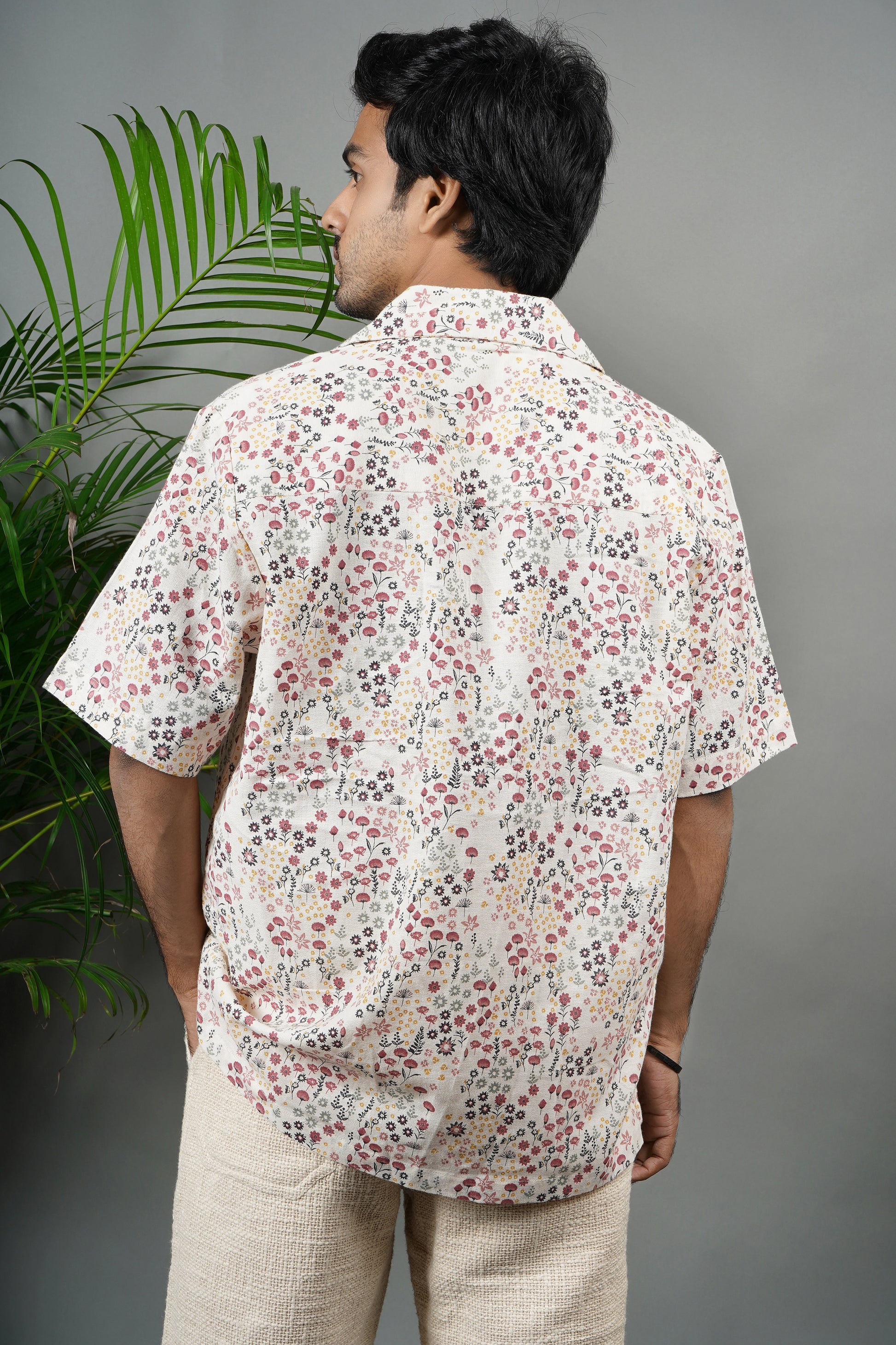 Handmade cotton shirt with pastel floral print, comfortable and lightweight summer shirt, trendy casual wear for men.

