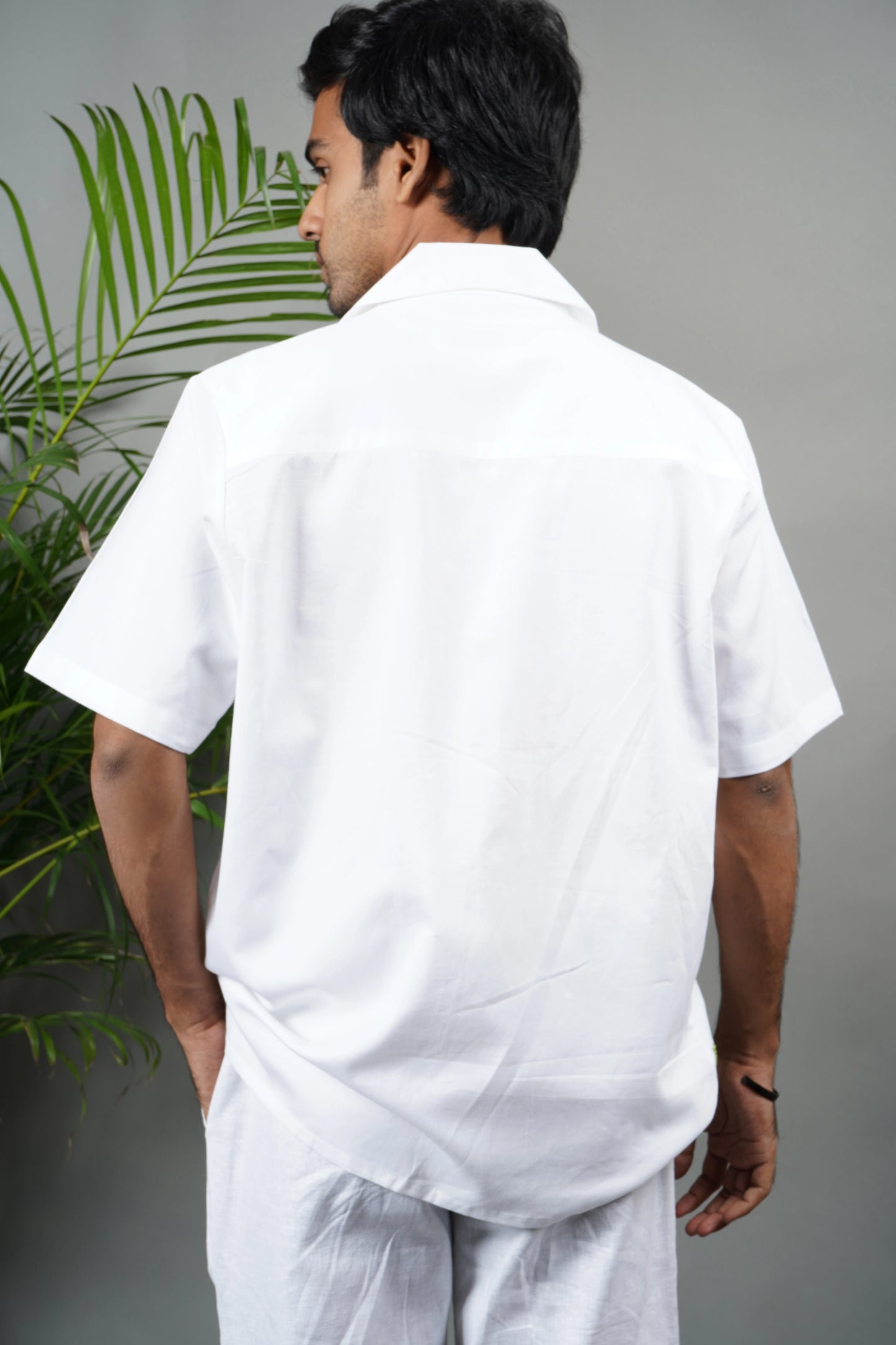 Handmade white cotton shirt with multicolor floral and bird hand embroidery, luxury artisanal shirt for men, unique embroidered summer wear.
