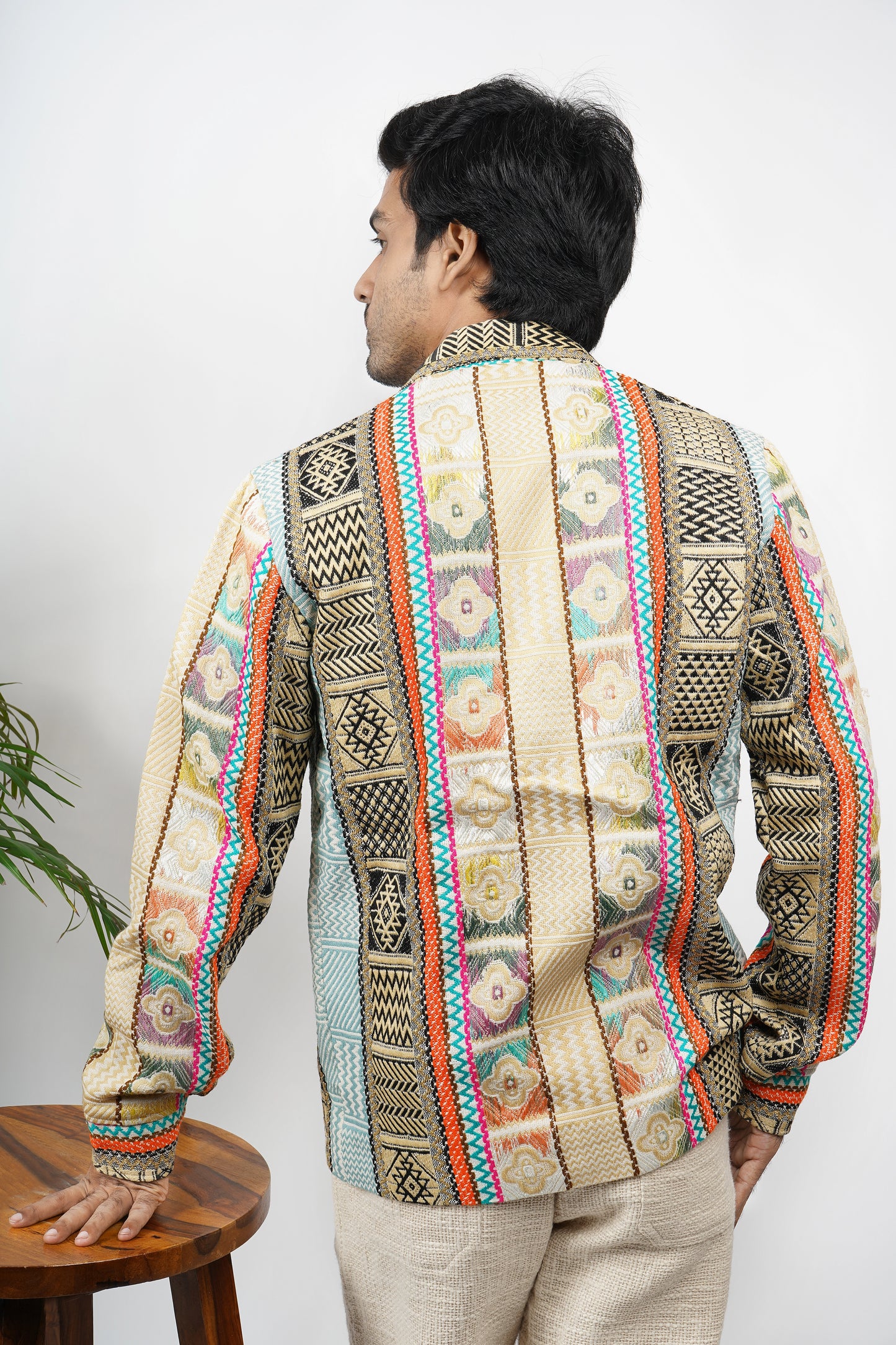 Men's multicolor jacquard blazer with intricate woven patterns, unique handmade jacket, premium fashion statement