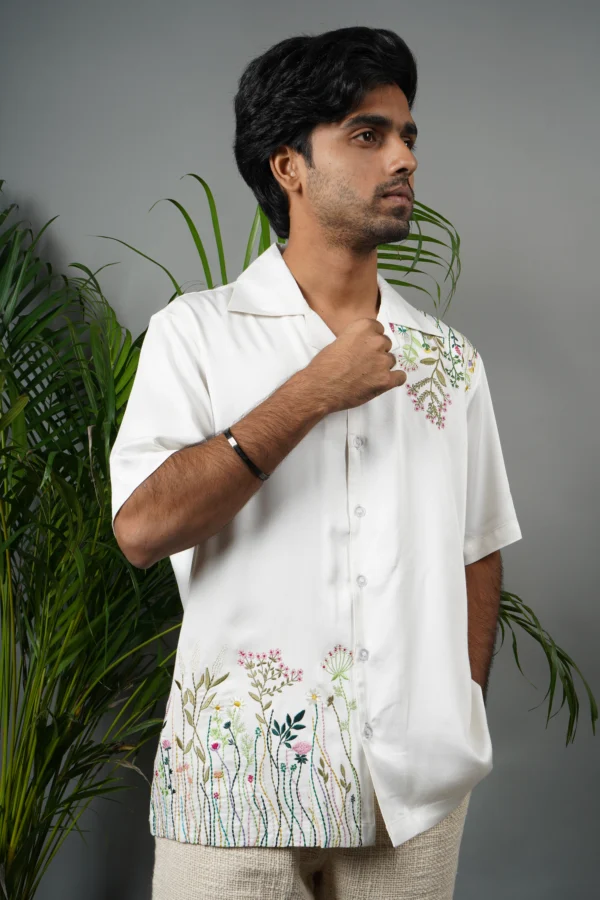 Botanical Breeze Hand-Embroidered Modal Shirt