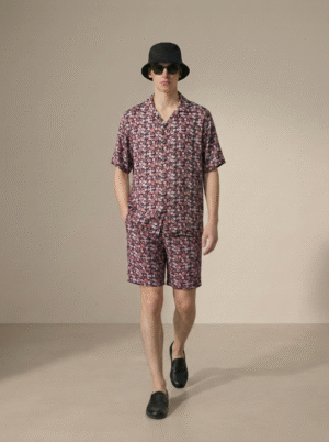 Mens floral modal Cuban collar summer shirt with matching shorts resort wear