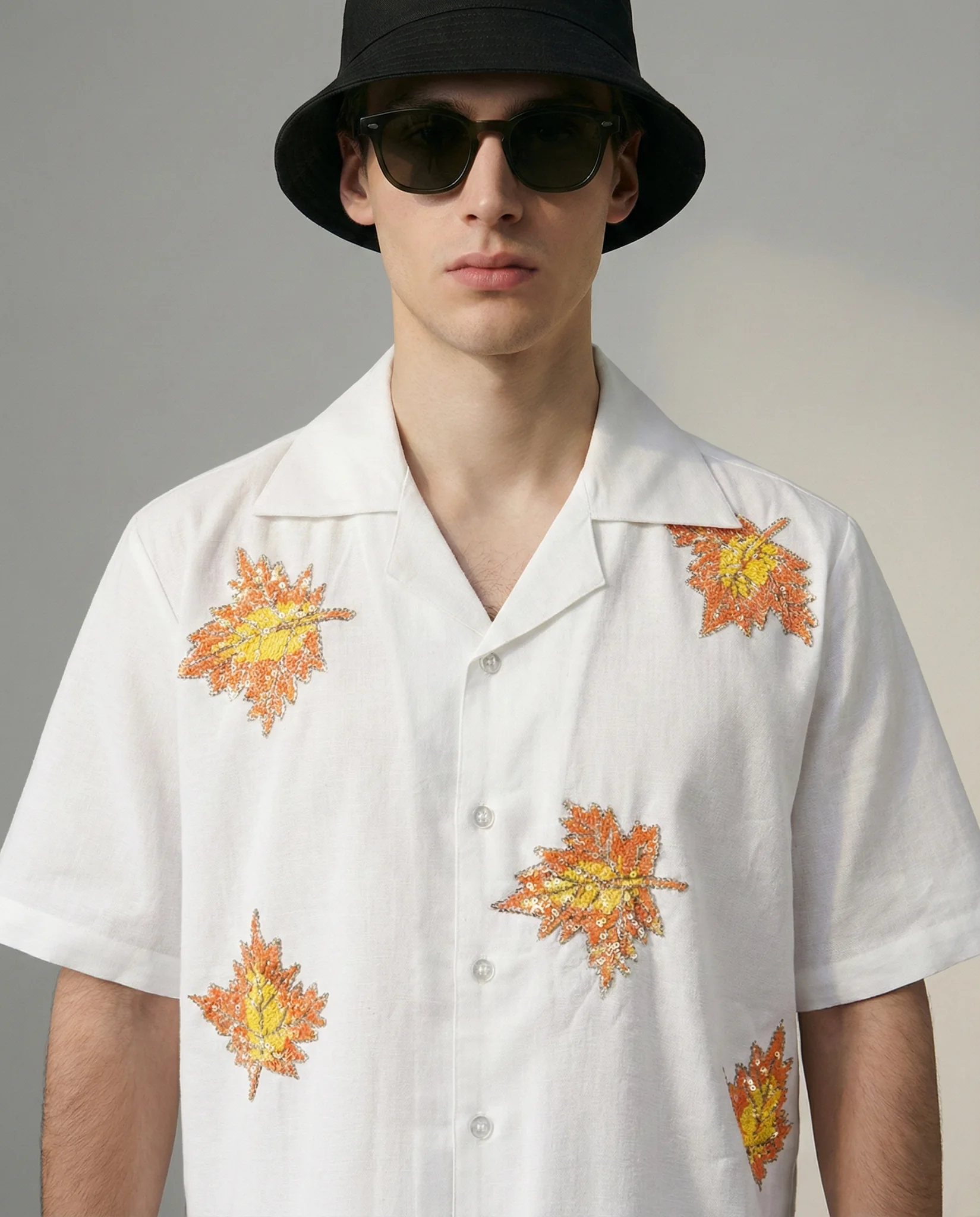 Hand-Embroidered-Autumn-Leaf-Cuban-Collar-Shirt-Cotton-Linen-Made-to-Order-close.JPG