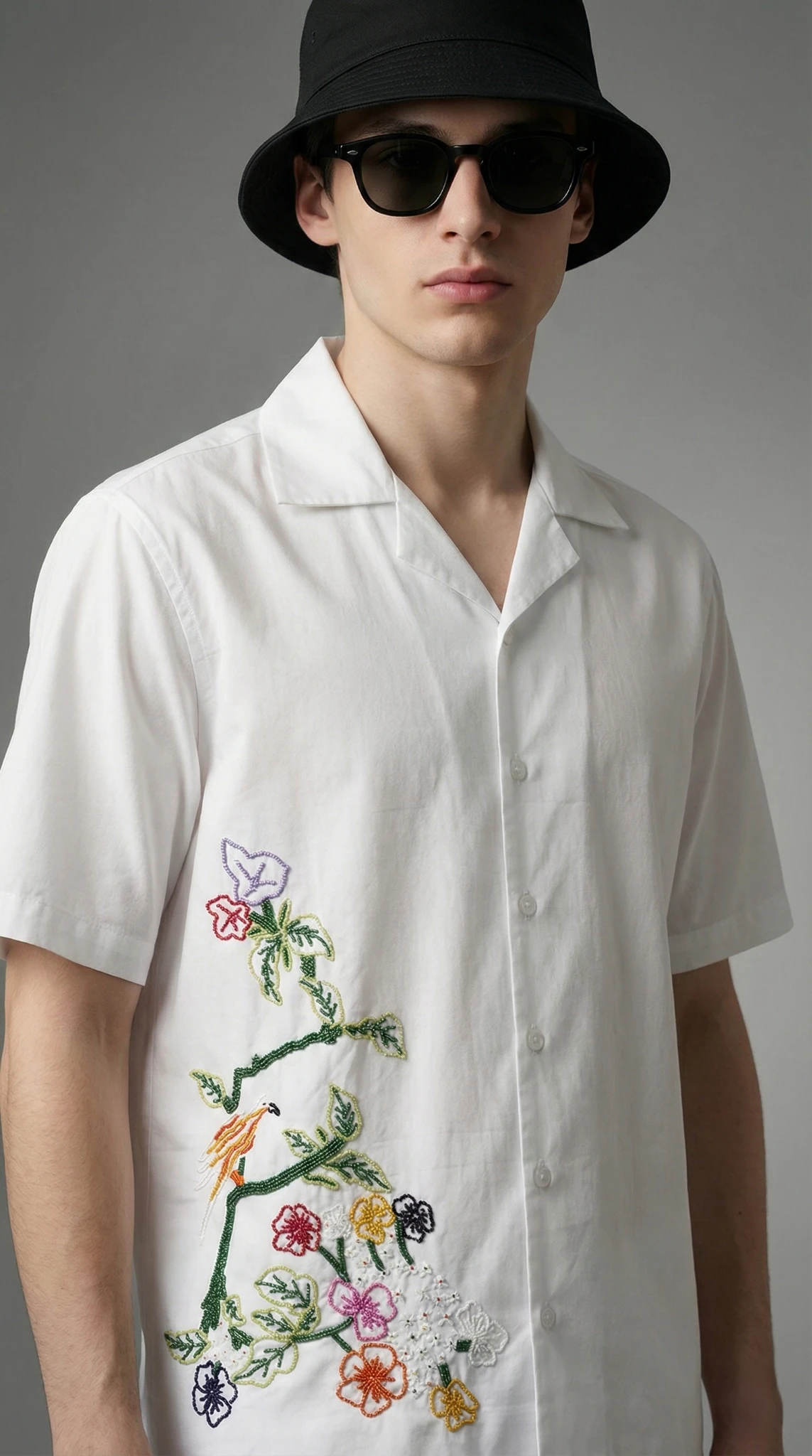 Hand-Embroidered-Floral-Branch-Cotton-Shirt-Cuban-Collar-Beadwork-Made-to-Order-closeup-JPG
