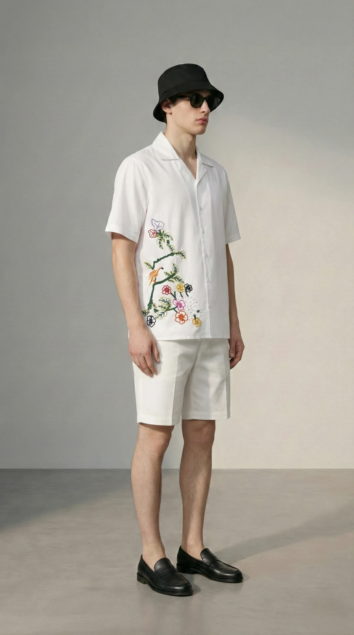 Hand-Embroidered-Floral-Branch-Cotton-Shirt-Cuban-Collar-Beadwork-Made-to-Order-side-JPG