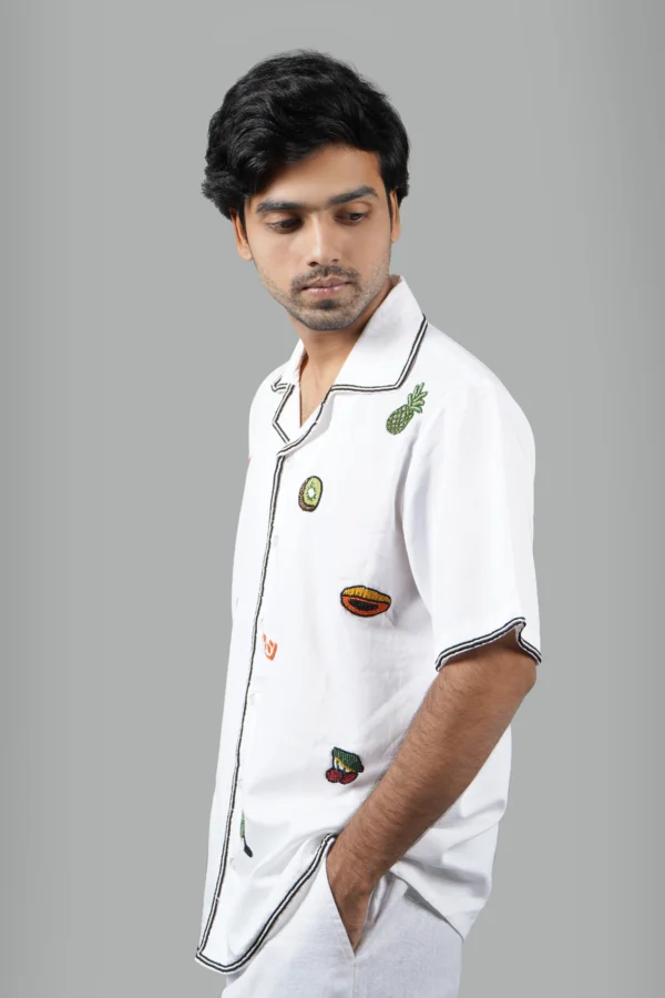 Tropical Fruity Hand-Embroidered Cuban Shirt