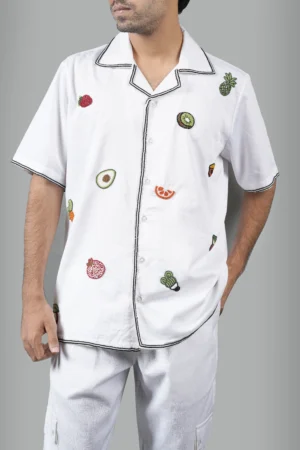 Tropical Fruity Hand-Embroidered Cuban Shirt