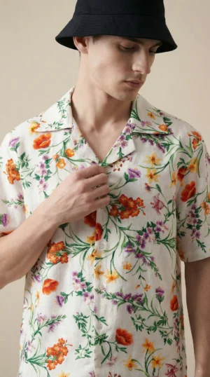 mens-floral-resort-set-cuban-collar-shirt-shorts-cotton-linen-close