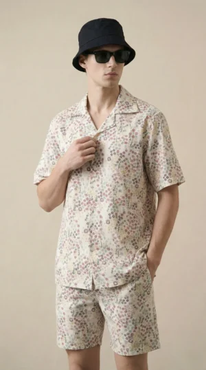 mens-floral-resort-set-cuban-collar-shirt-shorts-cotton-linen-front2 (4)