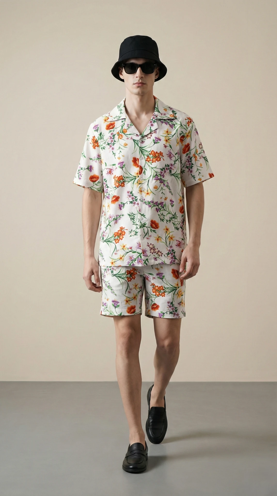 mens-floral-resort-set-cuban-collar-shirt-shorts-cotton-linen-front2(1)