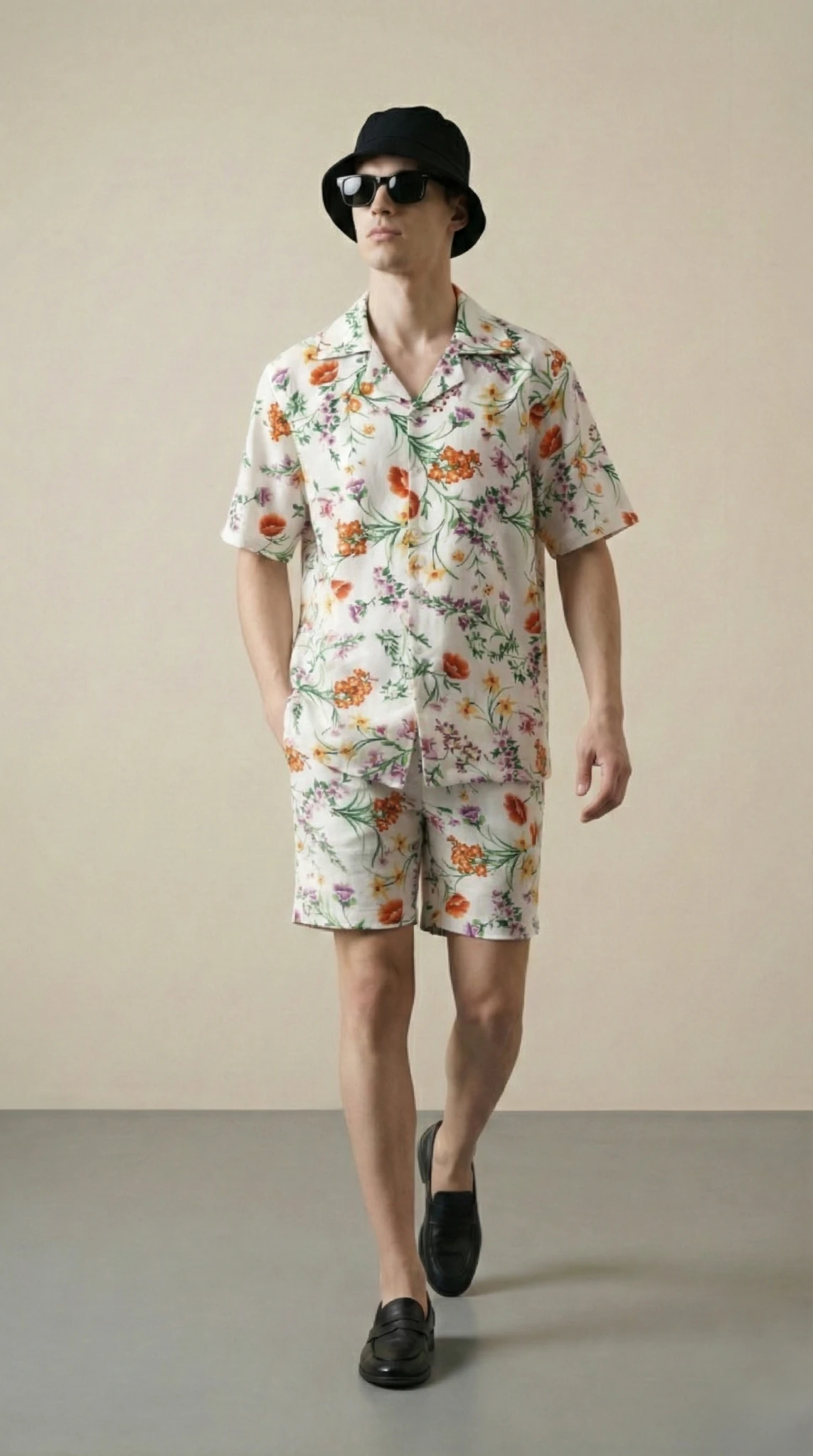 mens-floral-resort-set-cuban-collar-shirt-shorts-cotton-linen-walk