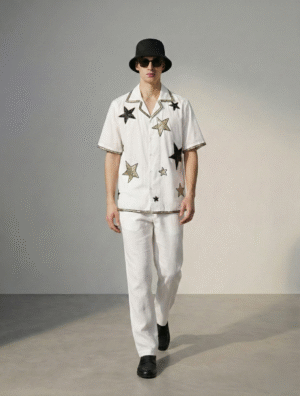 Stellar Elegance hand embroidery shirt