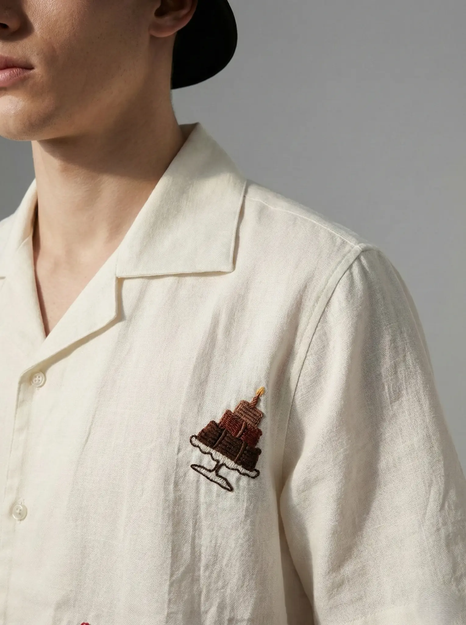 Handmade-Linen-Cotton-Cuban-Shirt-Love-Music-Embroidery-Gift-for-Boyfriend-closeup.JPG