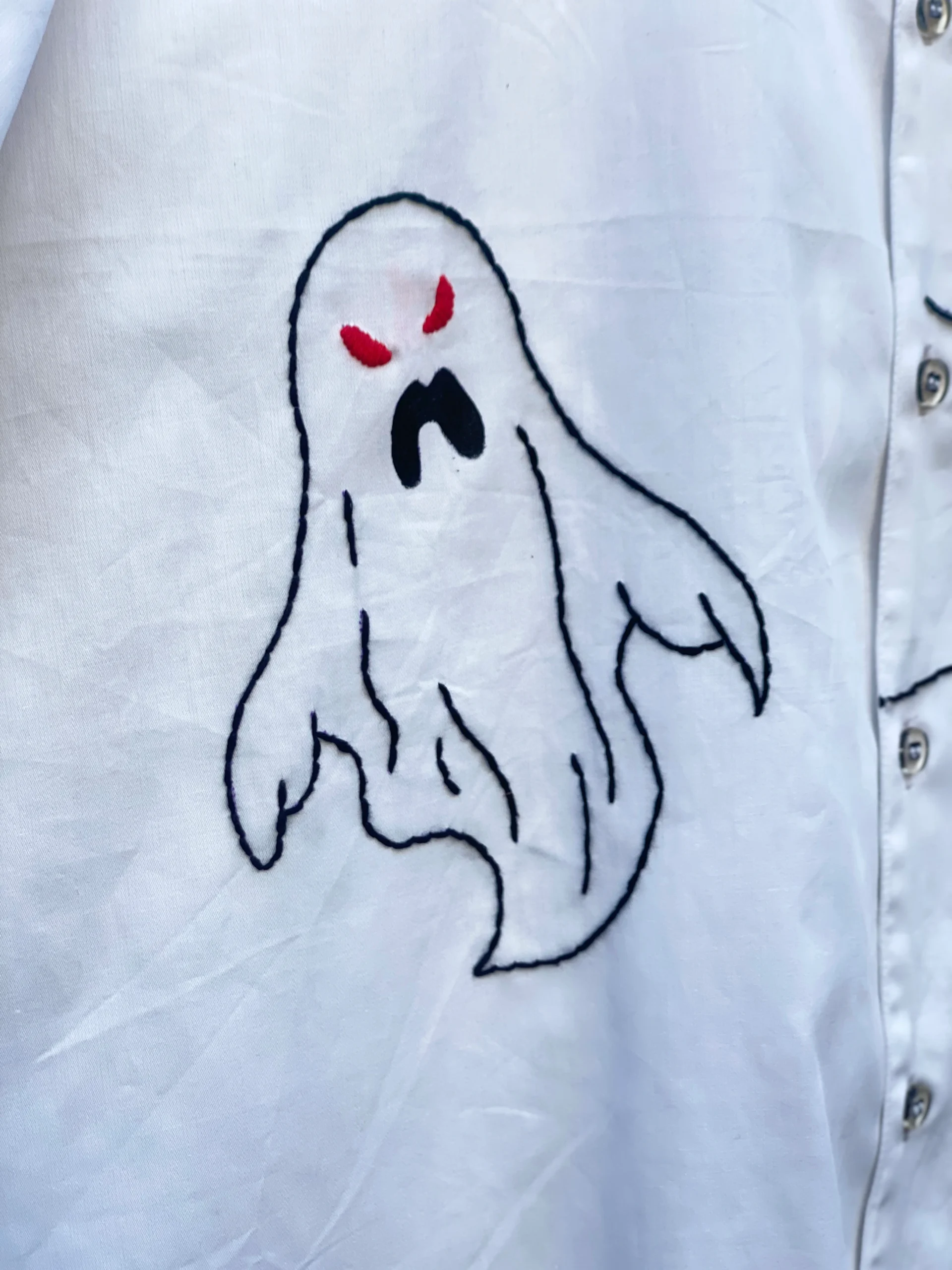 Cotton Cuban collar shirt with Halloween theme print and embroidery