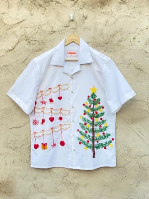 Le Christmas Joy Shirt – Handmade Cotton Christmas Shirt with Embroidery & Beadwork