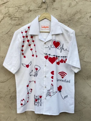 Le Connected Love Shirt | Handcrafted Cotton-Linen Cuban Collar Shirt