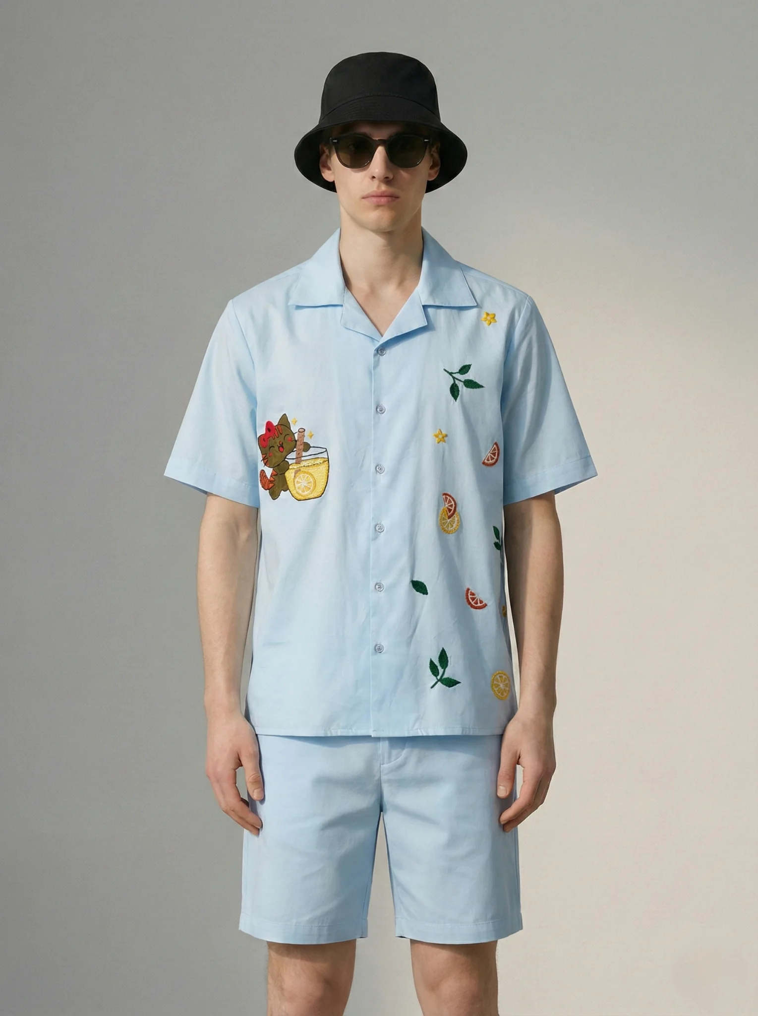 Embroidery-Citrus-Cuban-Collar-Shirt-Painted-and-Embroidery-Cotton-Art-Gift-for-Cat-Lover-front2