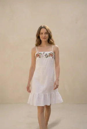 cottagecore linen dress minimal aesthetic walking pose