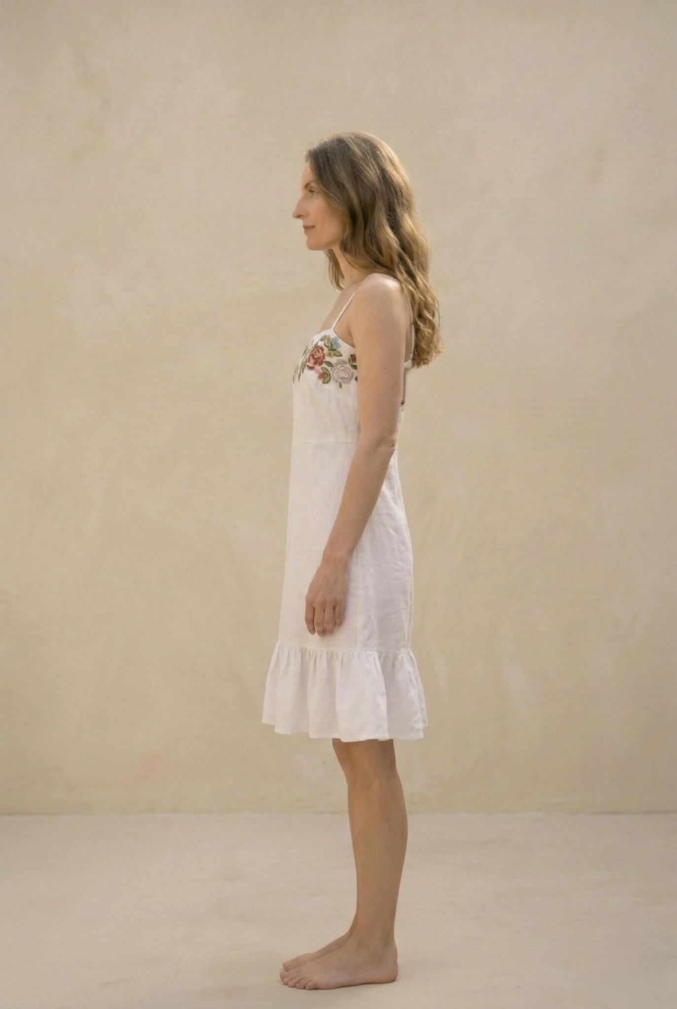 cottagecore linen dress minimal aesthetic side pose