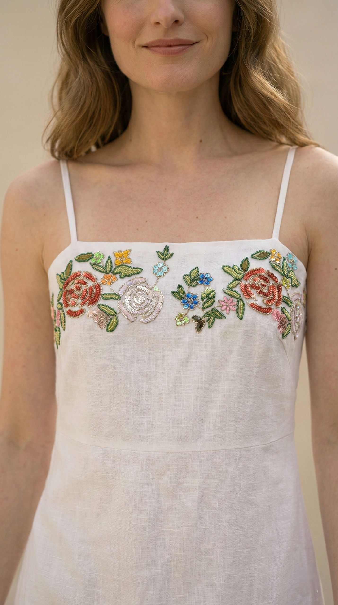 hand embroidered linen dress front view
