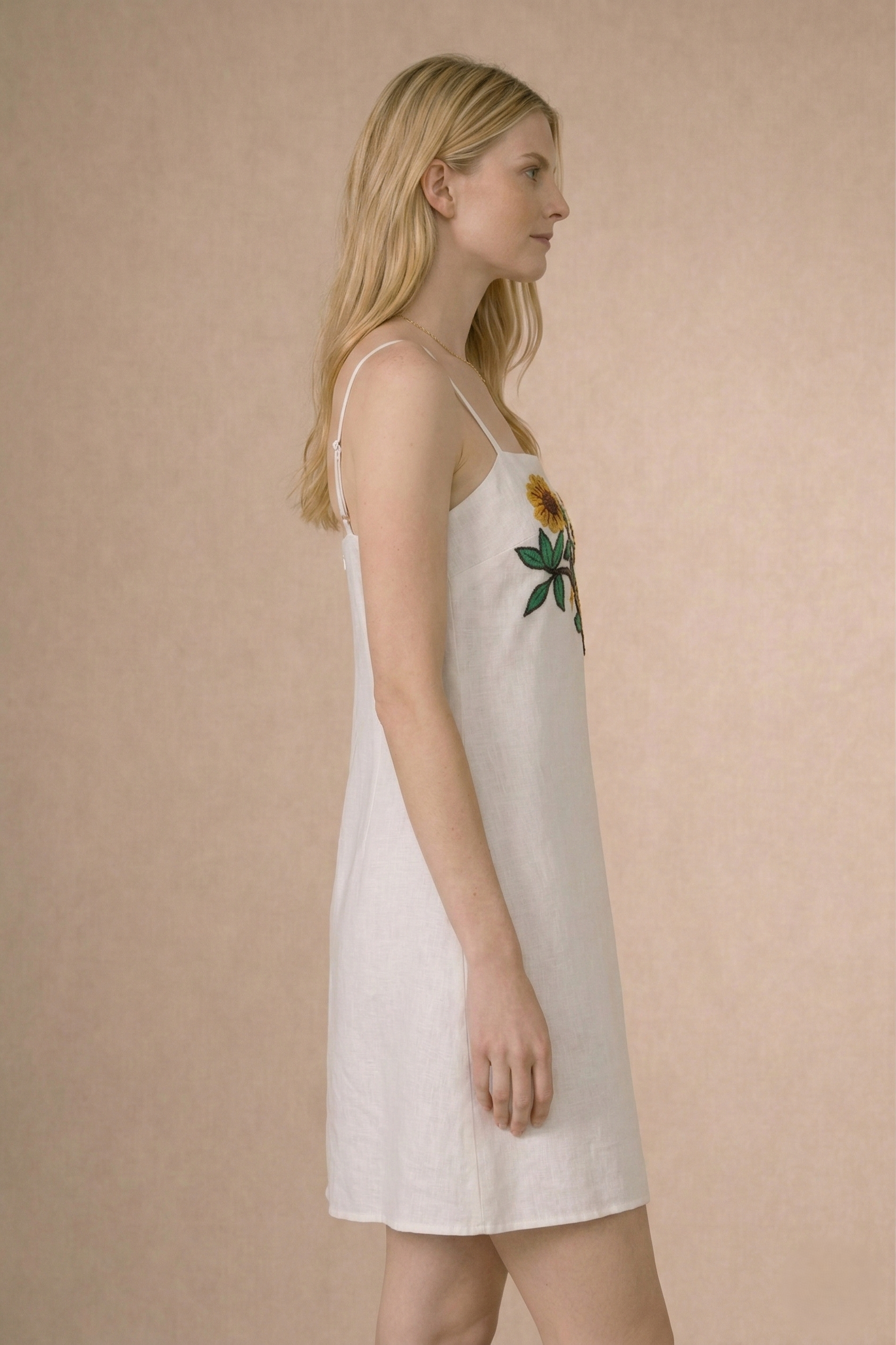 Hand Embroidered Linen Dress – White Floral Summer Dress for Women - Image 7