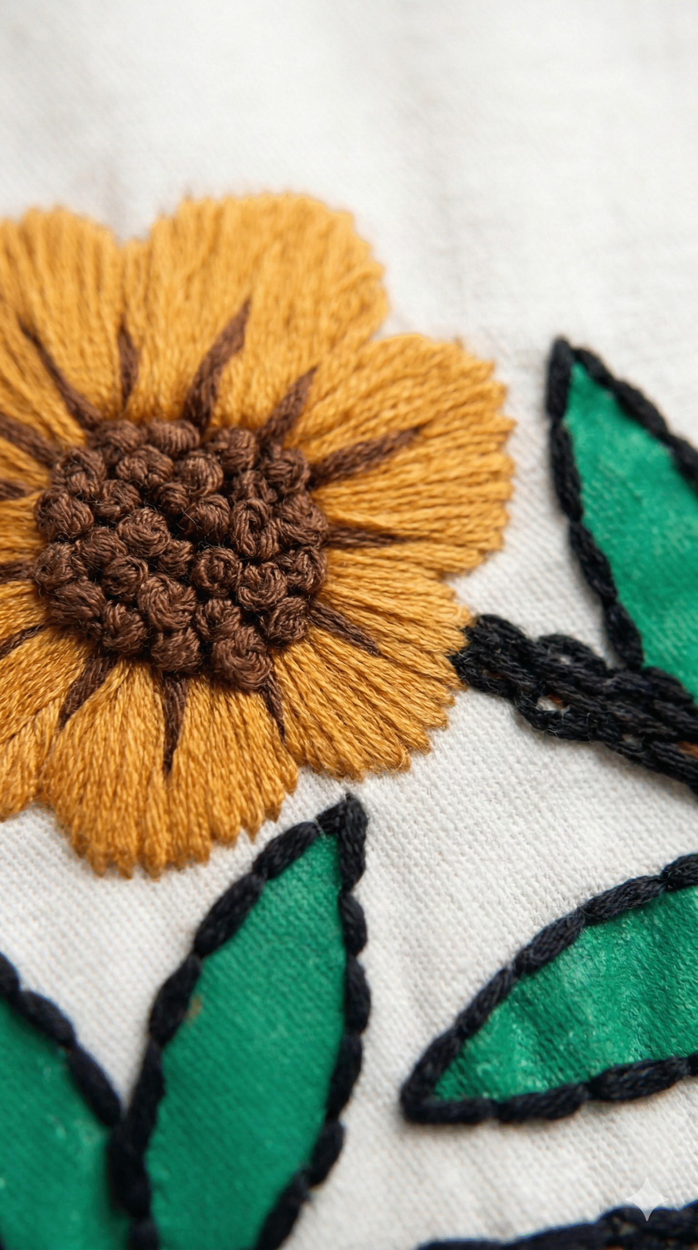 close up floral sunflower embroidery handmade detail dress