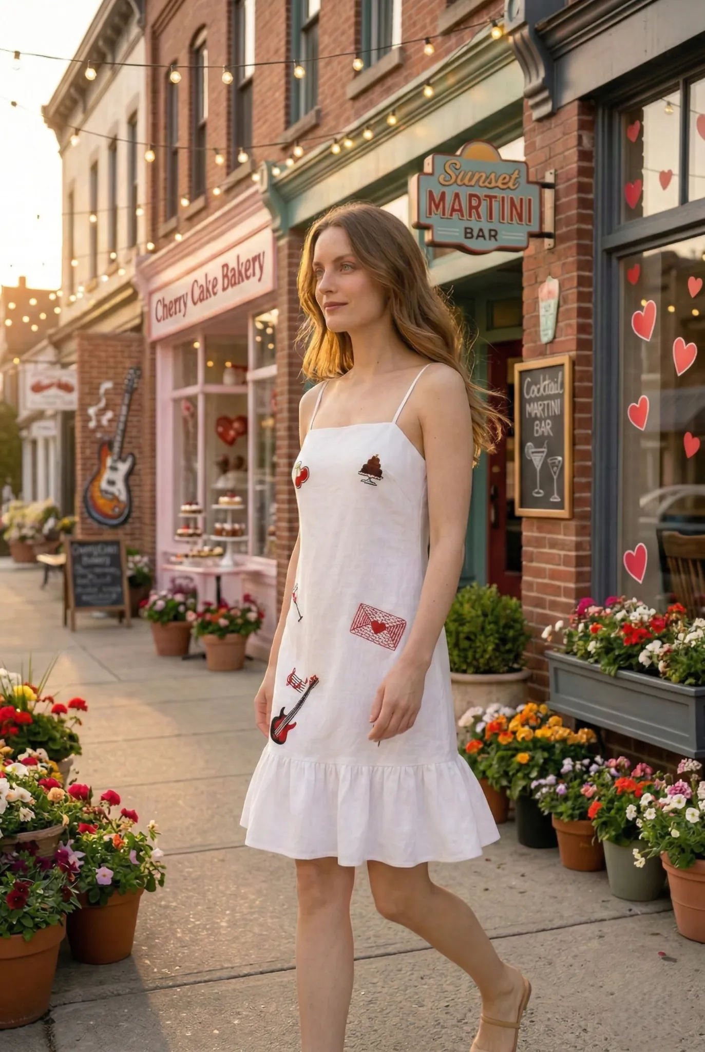Elegant A-line white dress with hand embroidery and flowy silhouette side shot