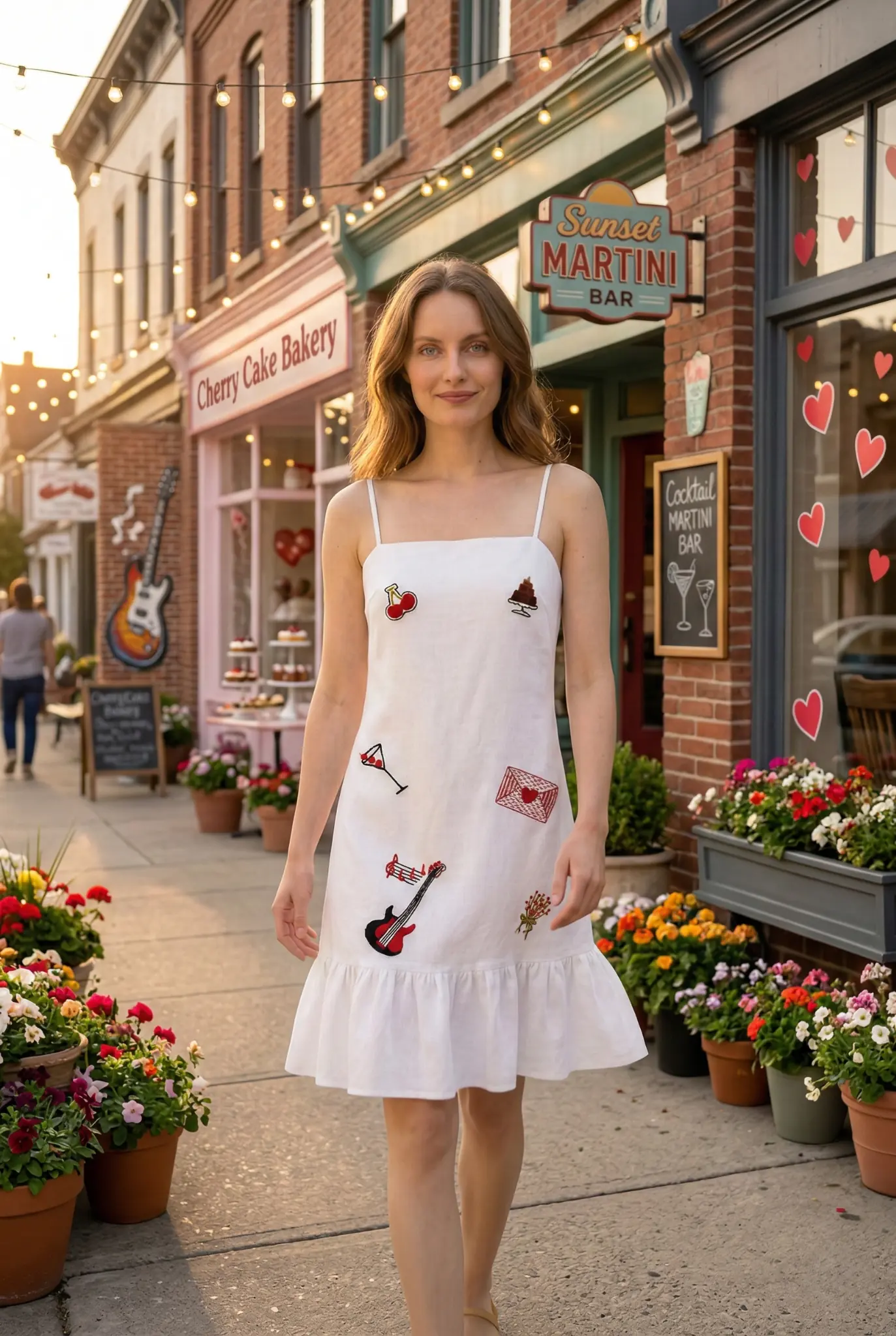 Elegant A-line white dress with hand embroidery and flowy silhouette