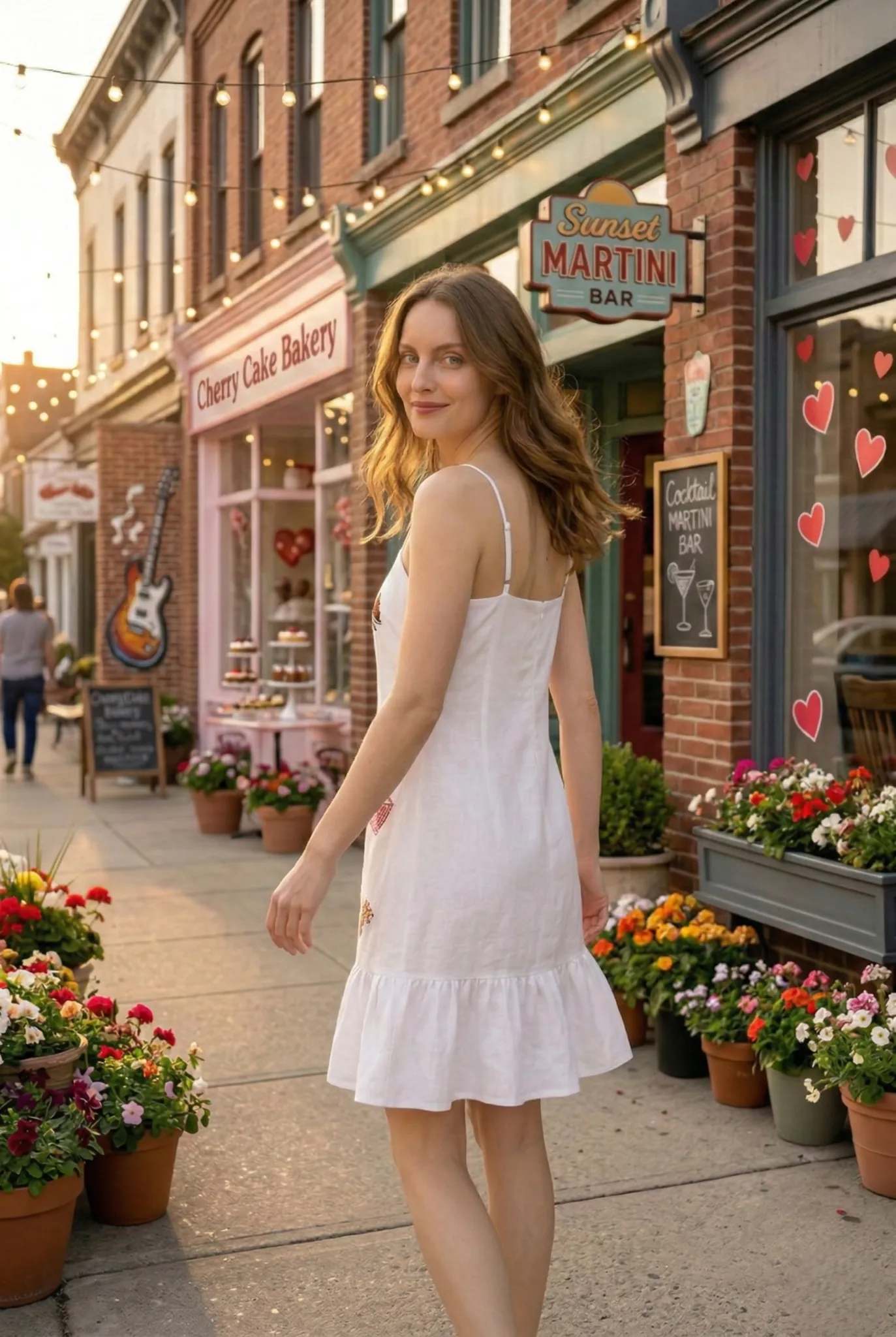 Elegant A-line white dress with hand embroidery and flowy silhouette back pose