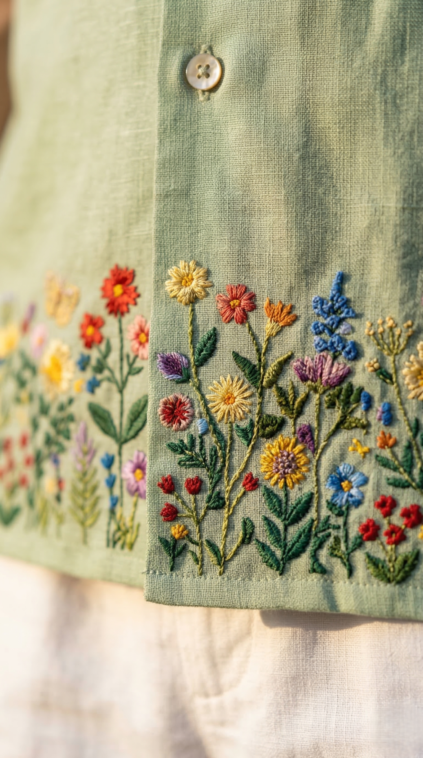 botanical embroidery hem detail linen shirt