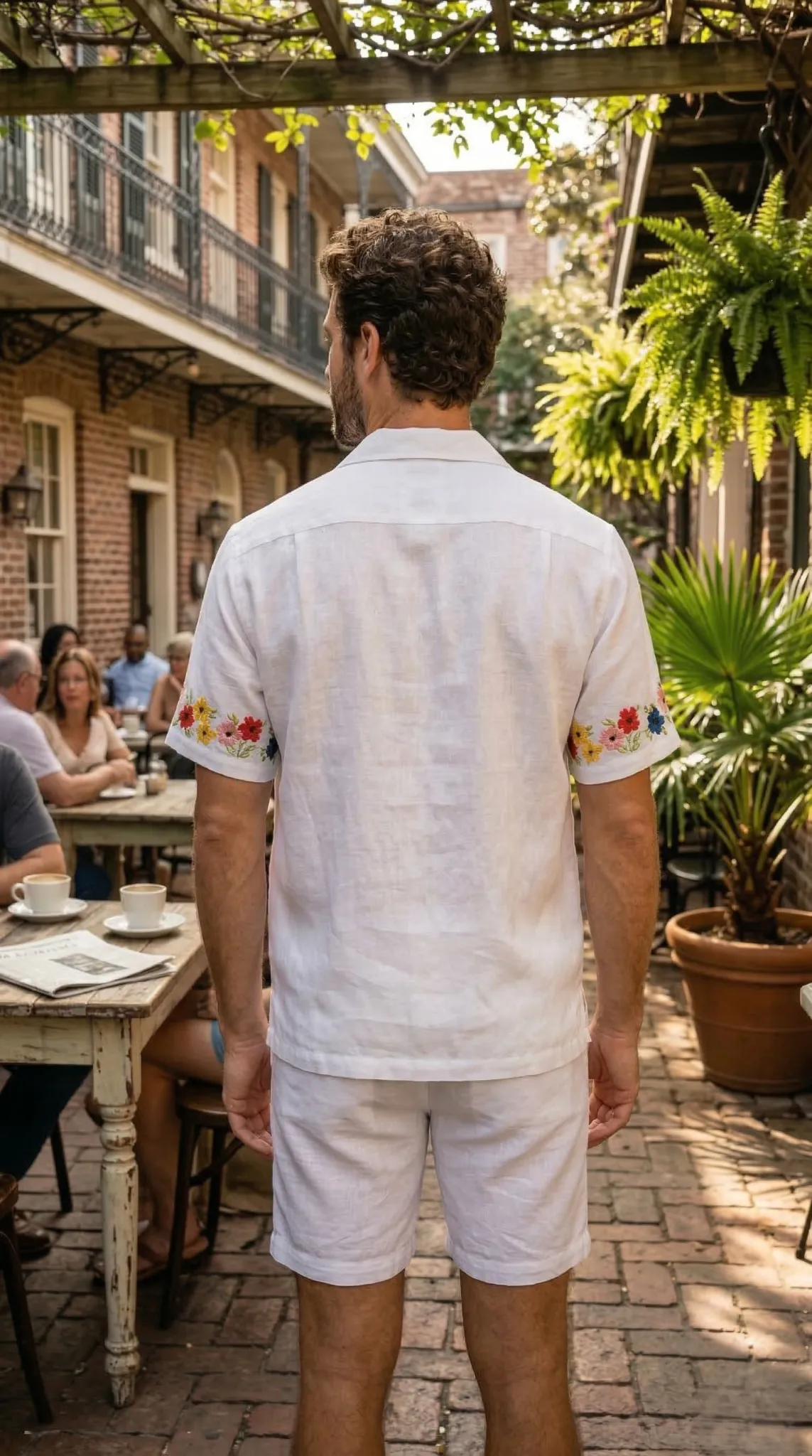 tropical vacation outfit mens linen shirt back