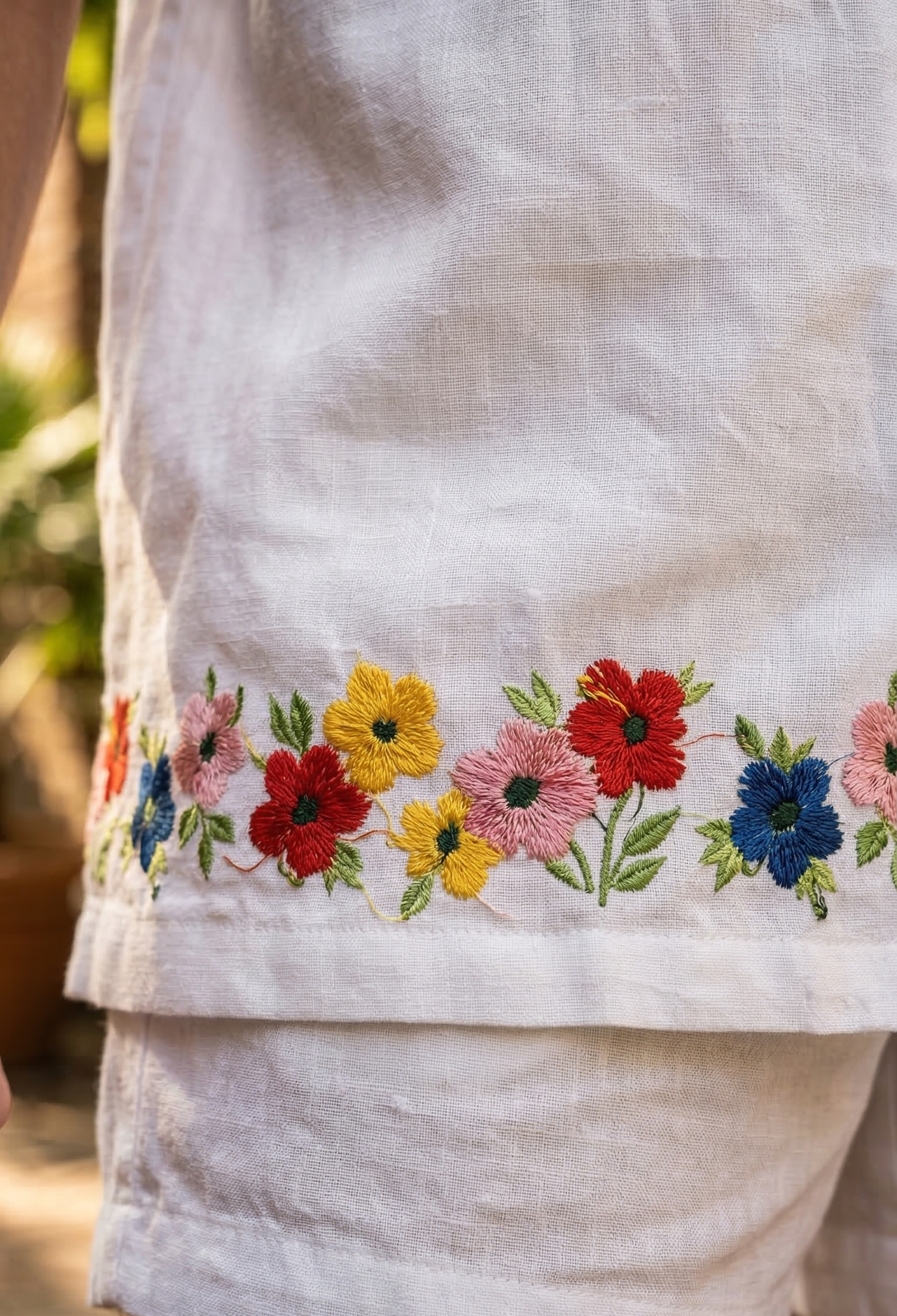 floral embroidery hem detail linen shirt