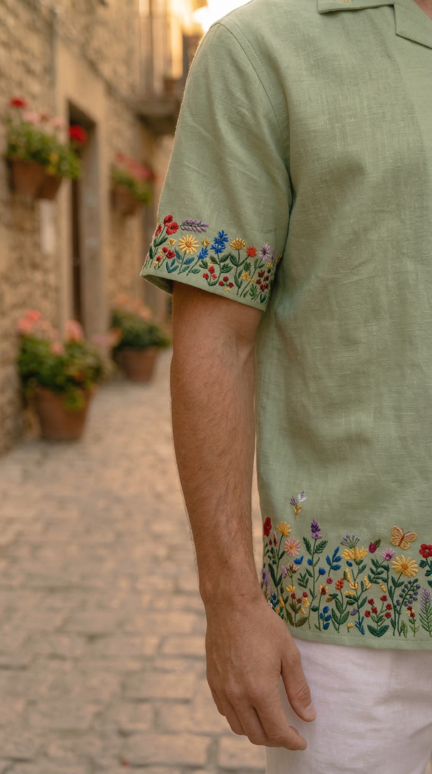 floral embroidery sleeve detail mens shirt