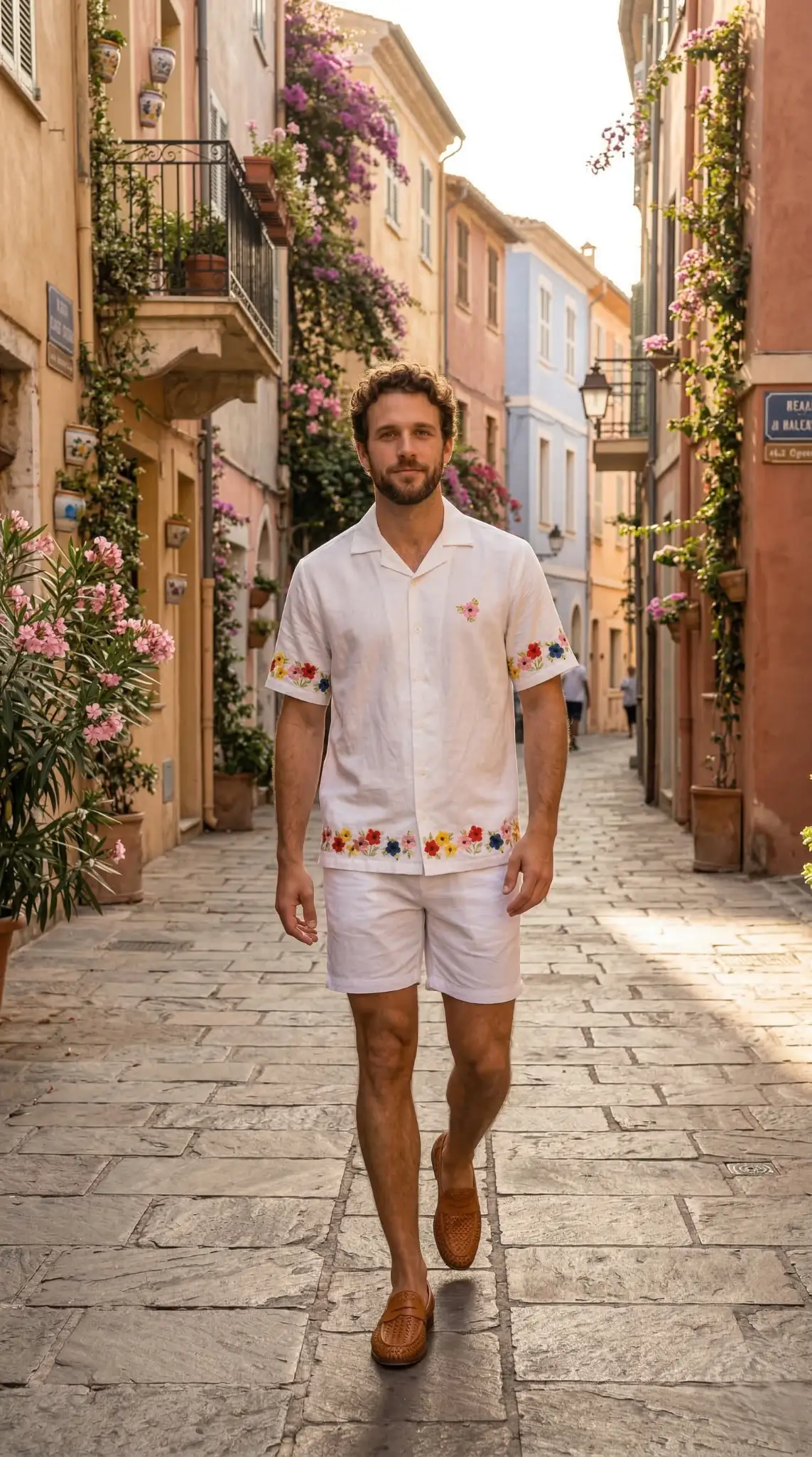tropical vacation outfit mens linen shirt street pose