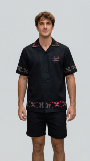 mens black giza cotton shirt front view