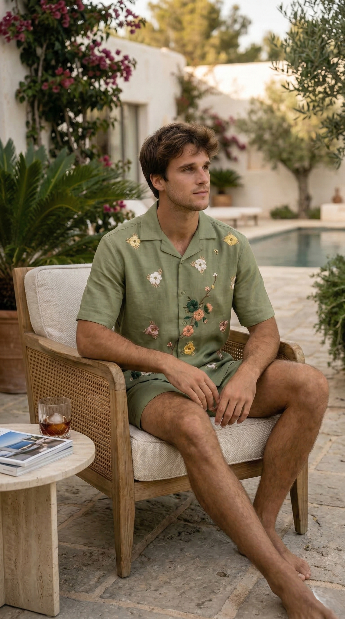 tropical vacation outfit green linen shirt