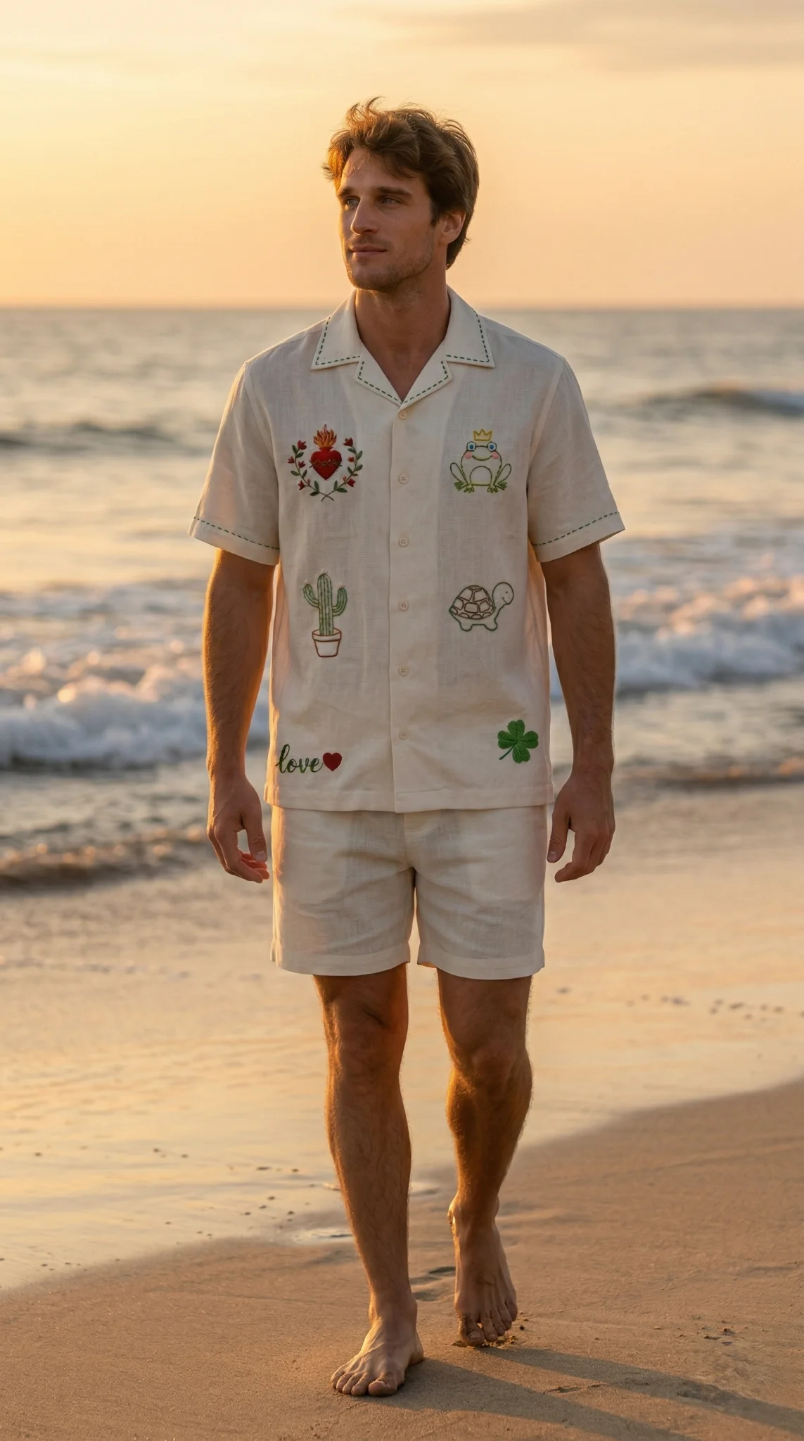 white embroidered linen shirt men beach outfit summer vacation luxury handmade shirt