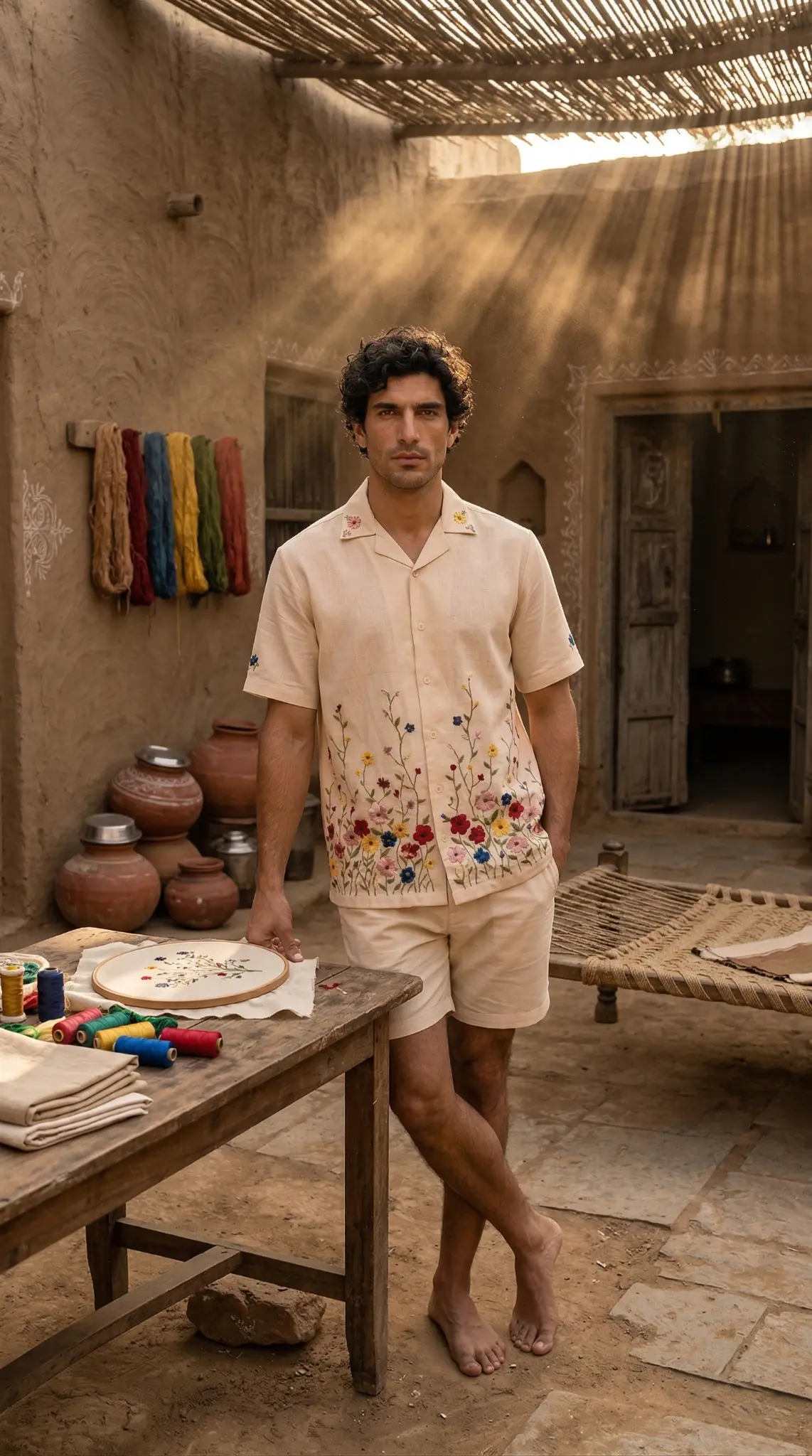 Handmade men linen embroidered shirt floral design artisan craftsmanship premium handmade clothing