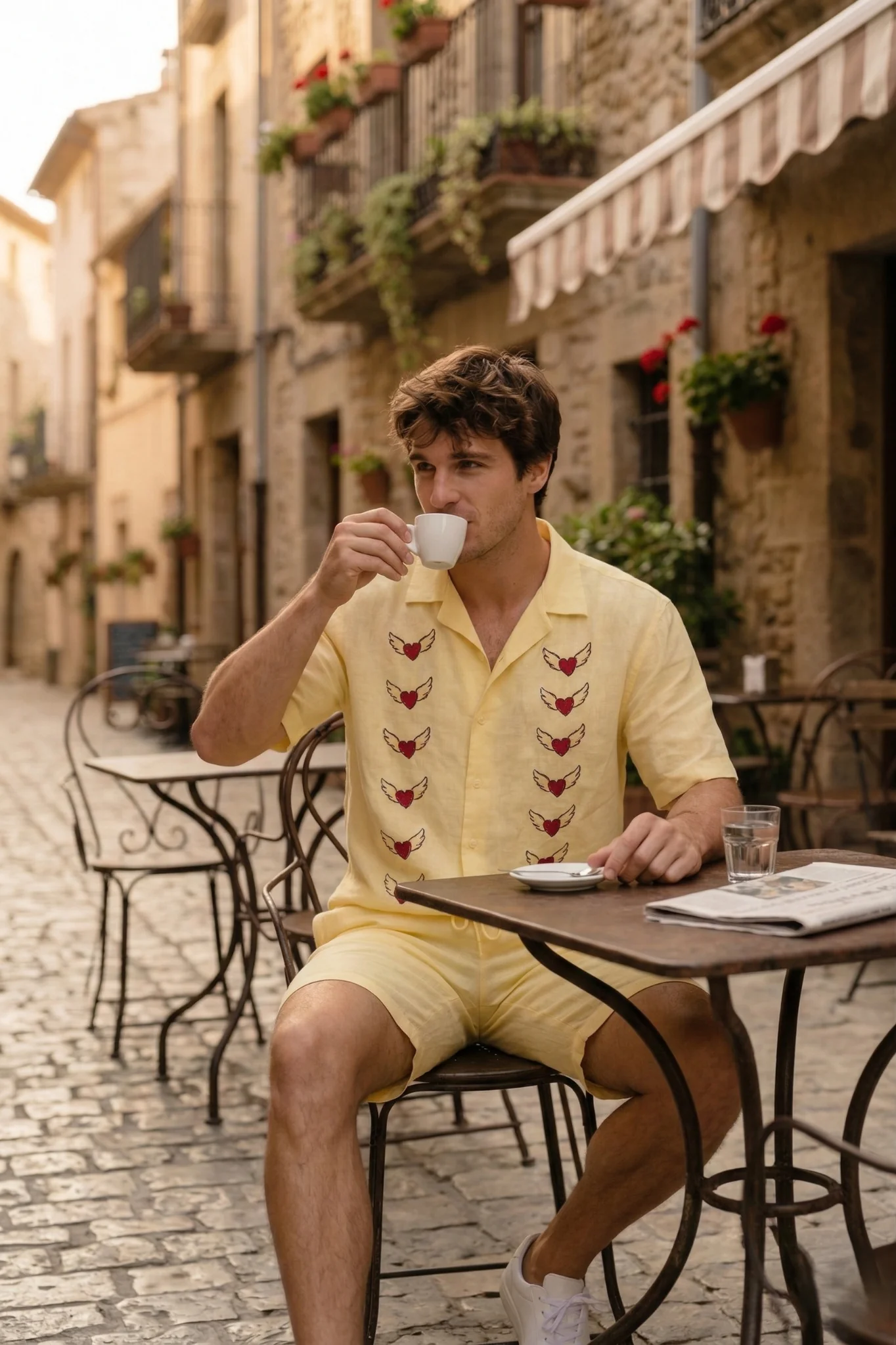 cuban collar linen shirt summer outfit men cafe
