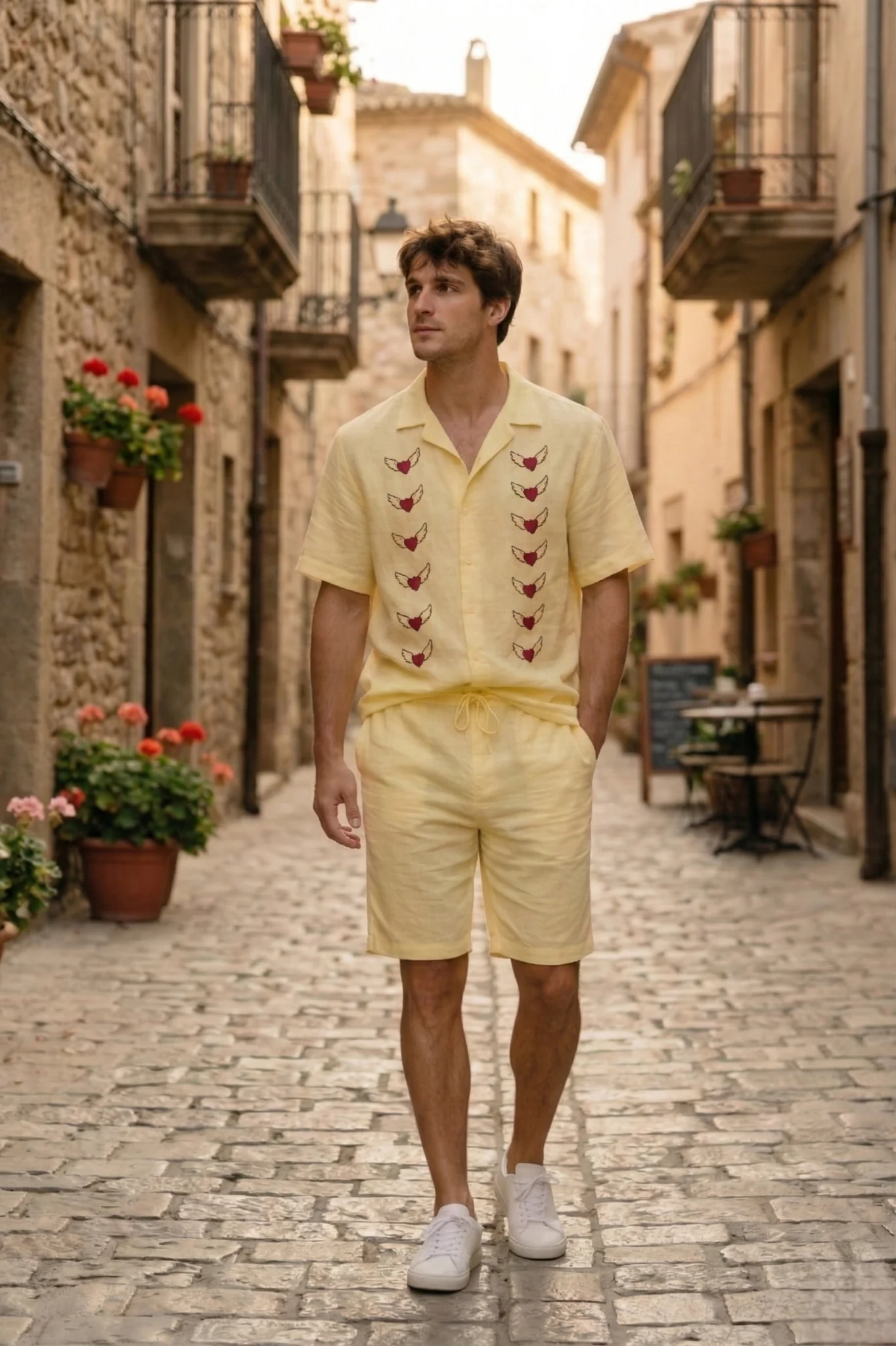 cuban collar linen shirt summer outfit men street walking
