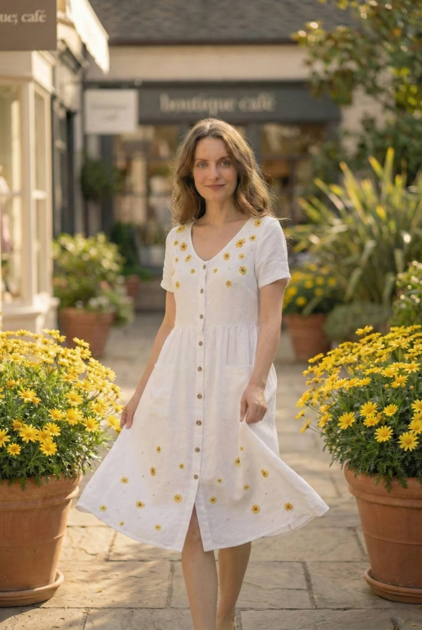 white modal midi dress women sitting outdoor casual summer outfit breathable cotton dress