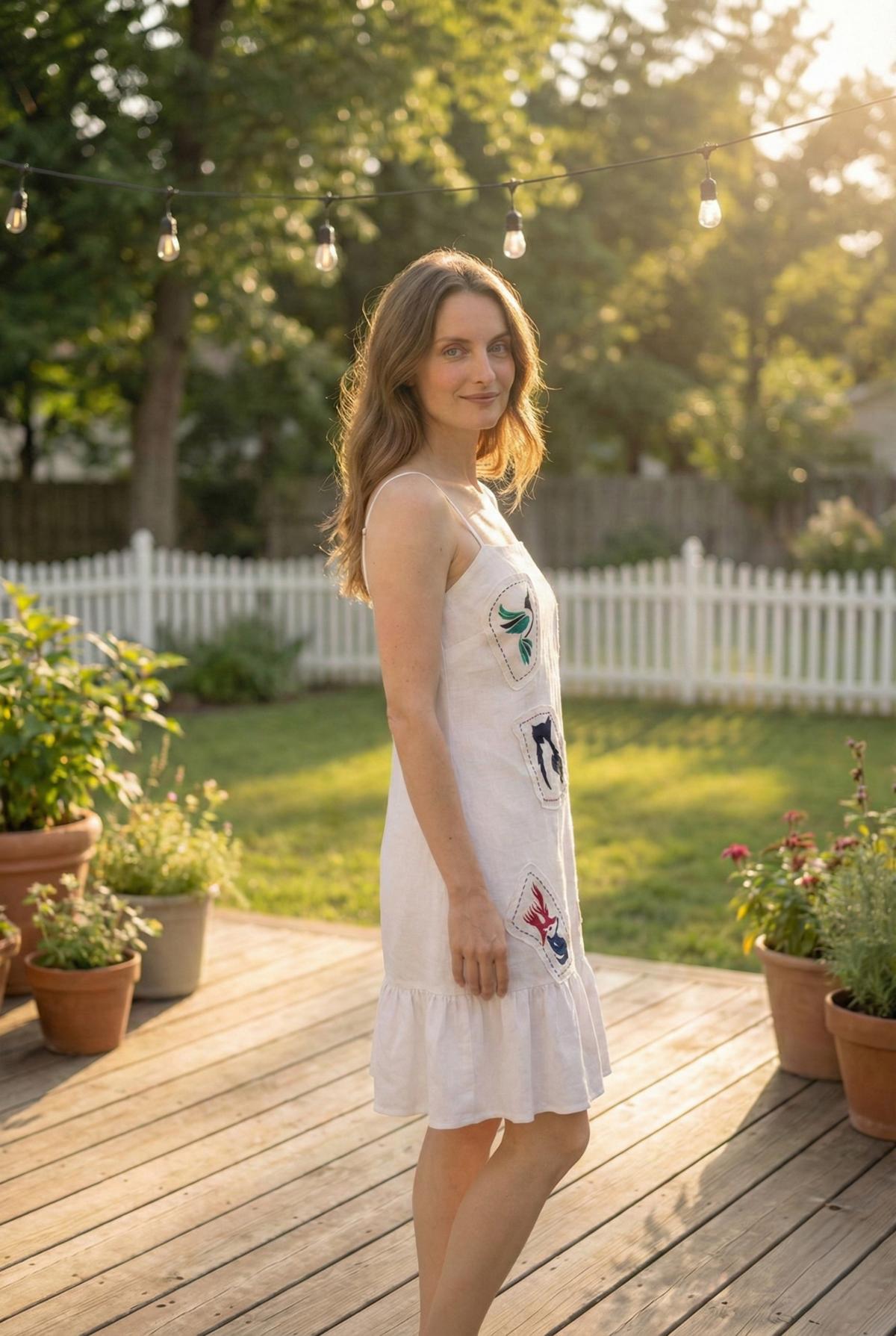 side view linen cotton summer dress women lightweight outfit