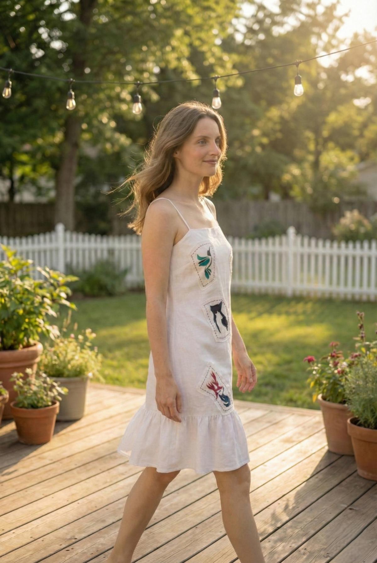 walking pose breathable linen cotton dress for women