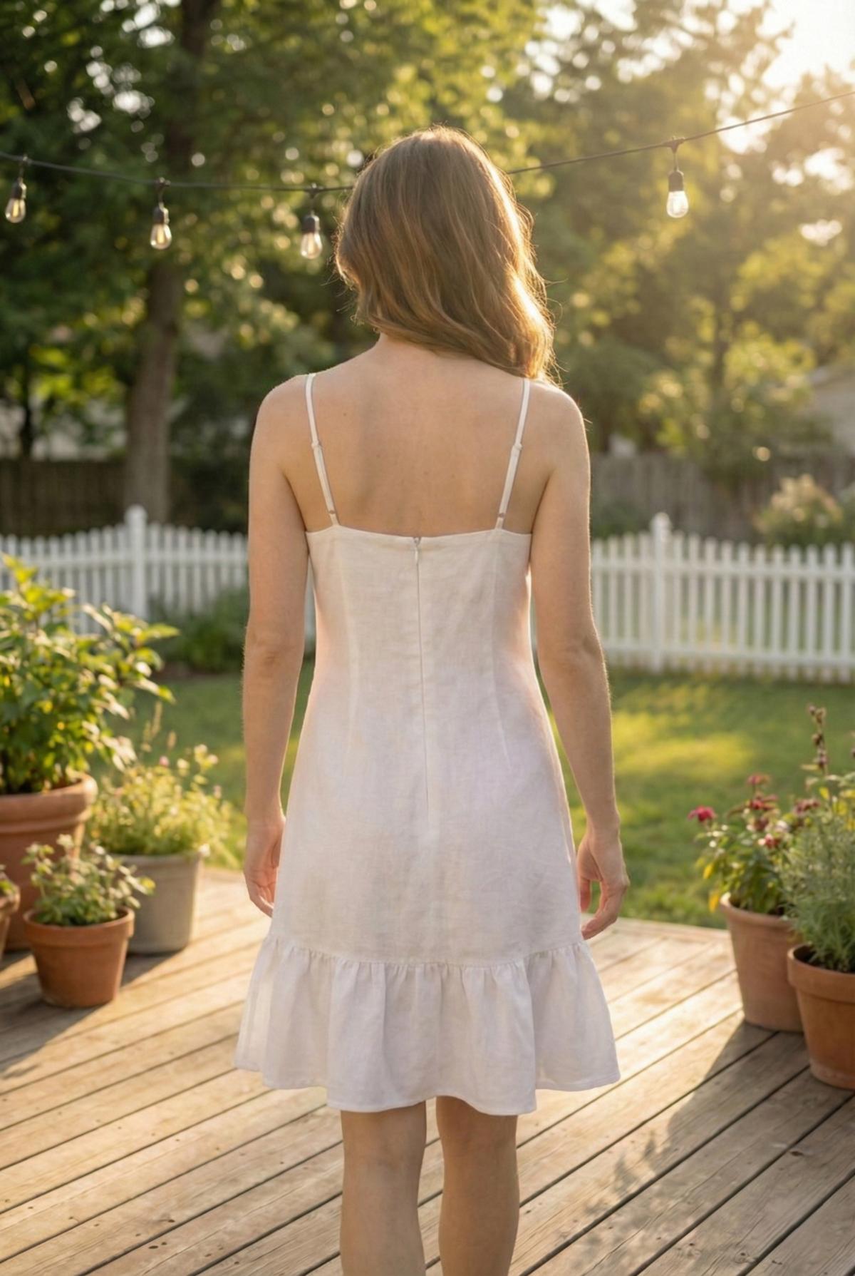 back view plain white midi dress with zipper