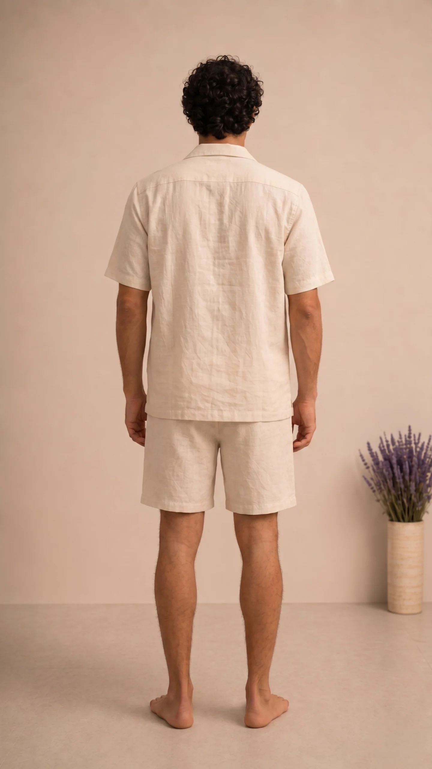 Luxury Beige Floral Embroidered Linen Cotton Cuban Collar Shirt and Shorts Set for Men by Liibula