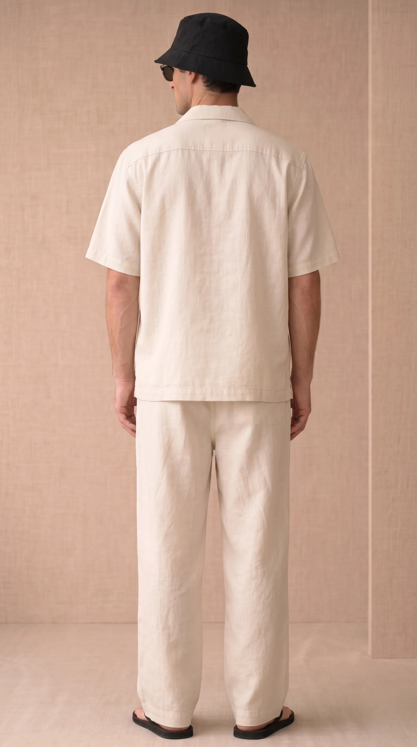 Luxury Beige Floral Embroidered Linen Cotton Cuban Collar Shirt and Pant Co-Ord Set for Men by Liibula