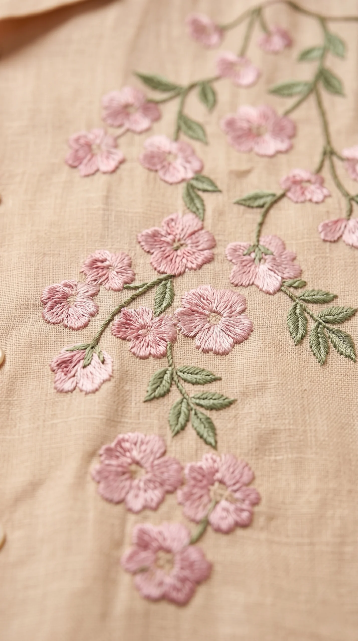 Luxury Beige Floral Embroidered Linen Cotton Cuban Collar Shirt and Pant Co-Ord Set for Men by Liibula