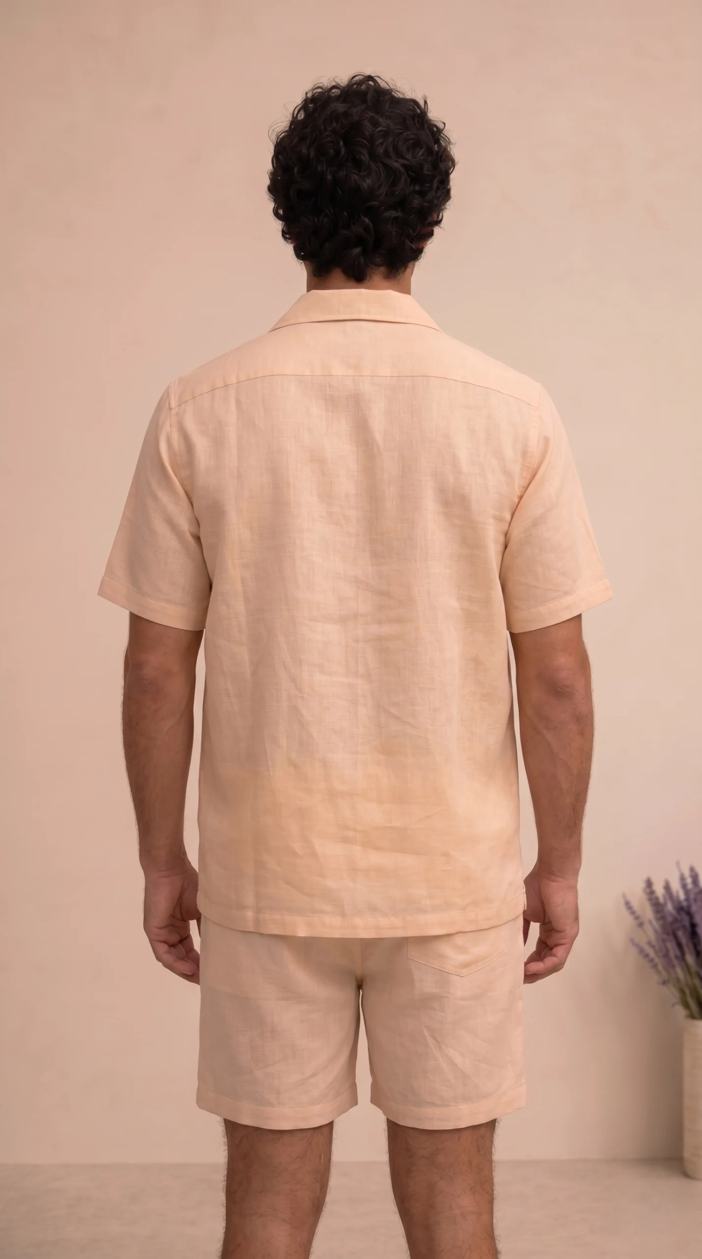 Luxury Beige Floral Embroidered Linen Cotton Cuban Collar Shirt and Shorts Set for Men by Liibula