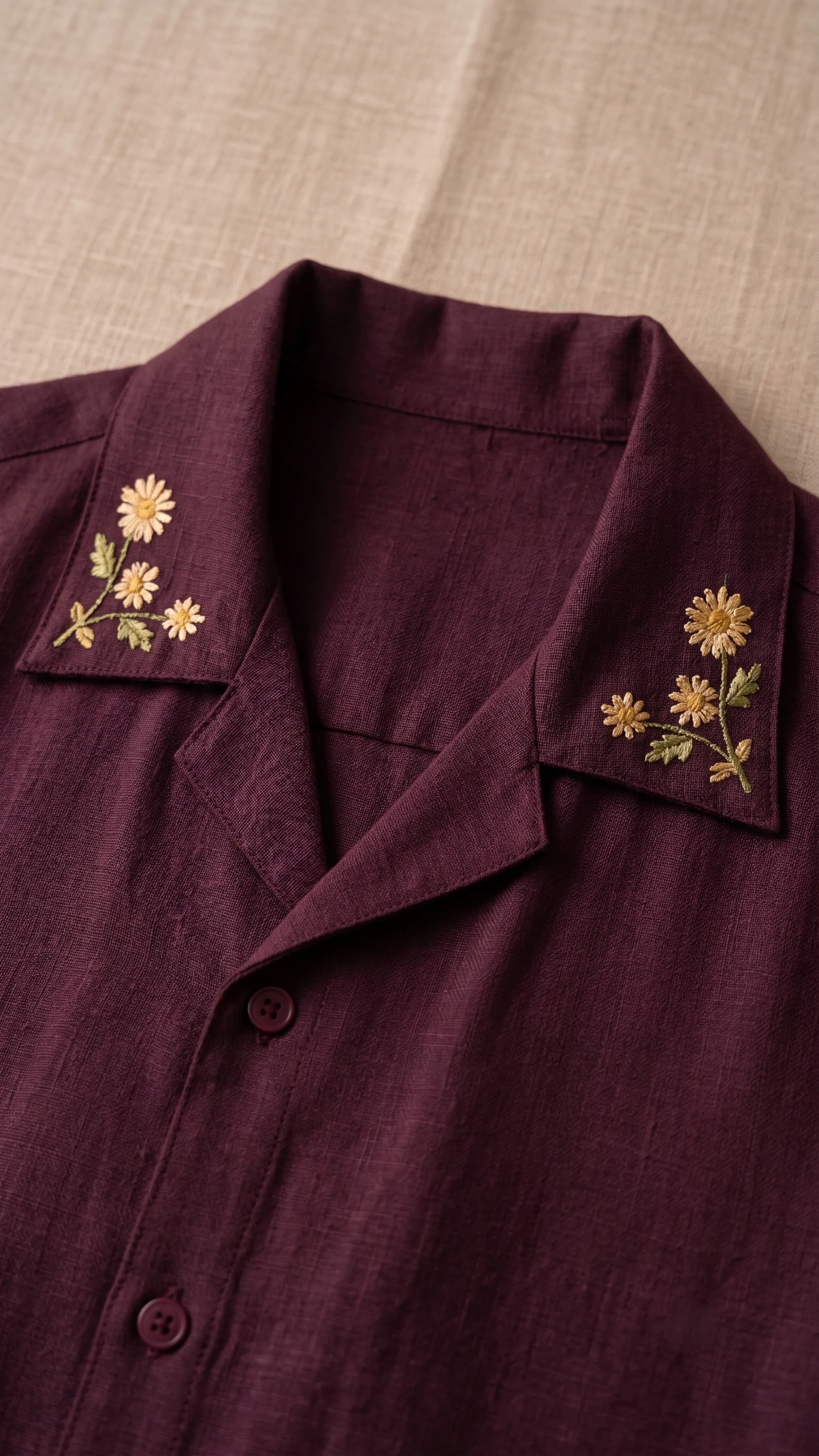 Luxury Burgundy Floral Embroidered Linen Cotton Cuban Collar Shirt and Shorts Set for Men by Liibula