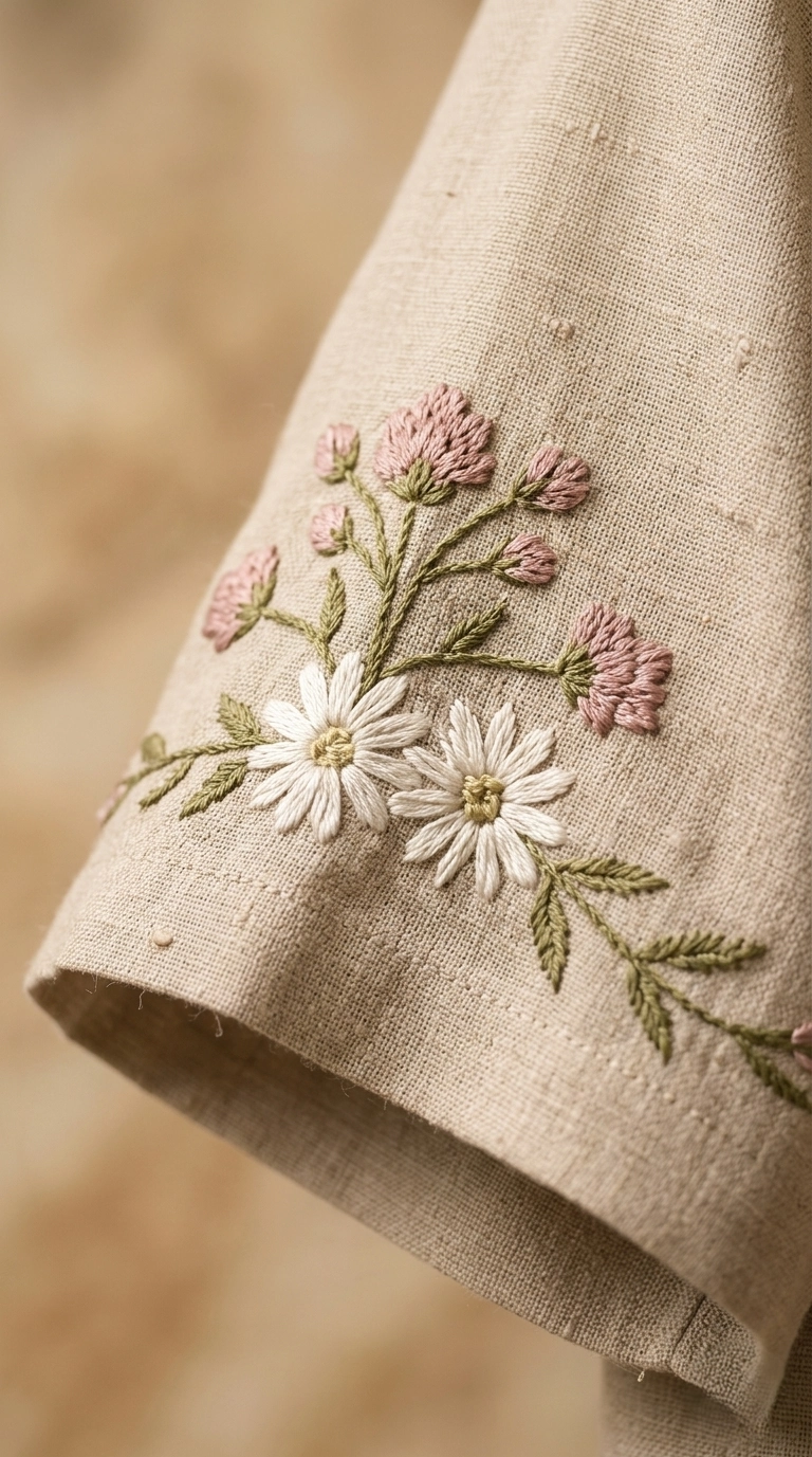 Beige Embroidered Linen Cotton Cuban Collar Shirt and Pant Co-Ord Set for Men by Liibula